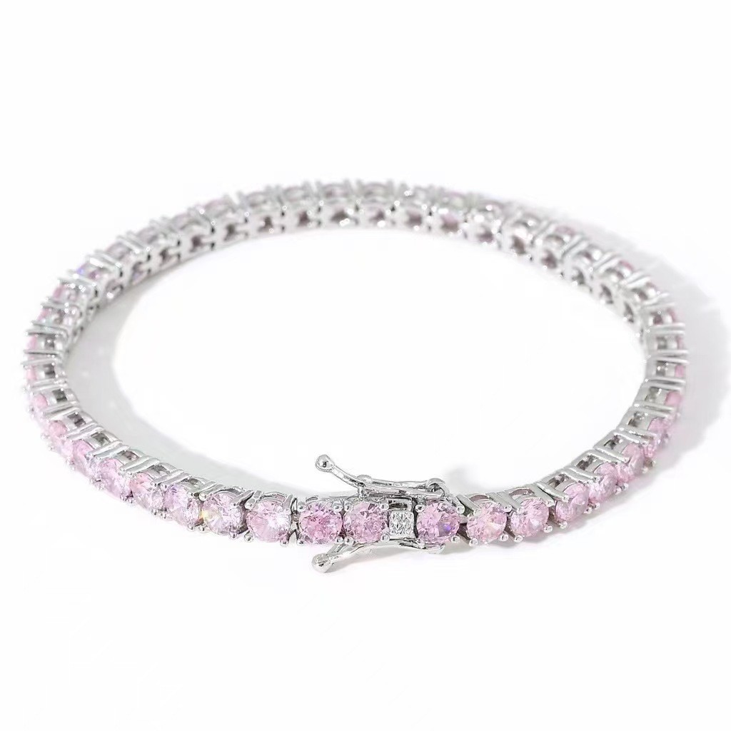 4mm Hip Hop Men Women Blue/Purple/White Tennis Chain Round Bracelet 6-8″