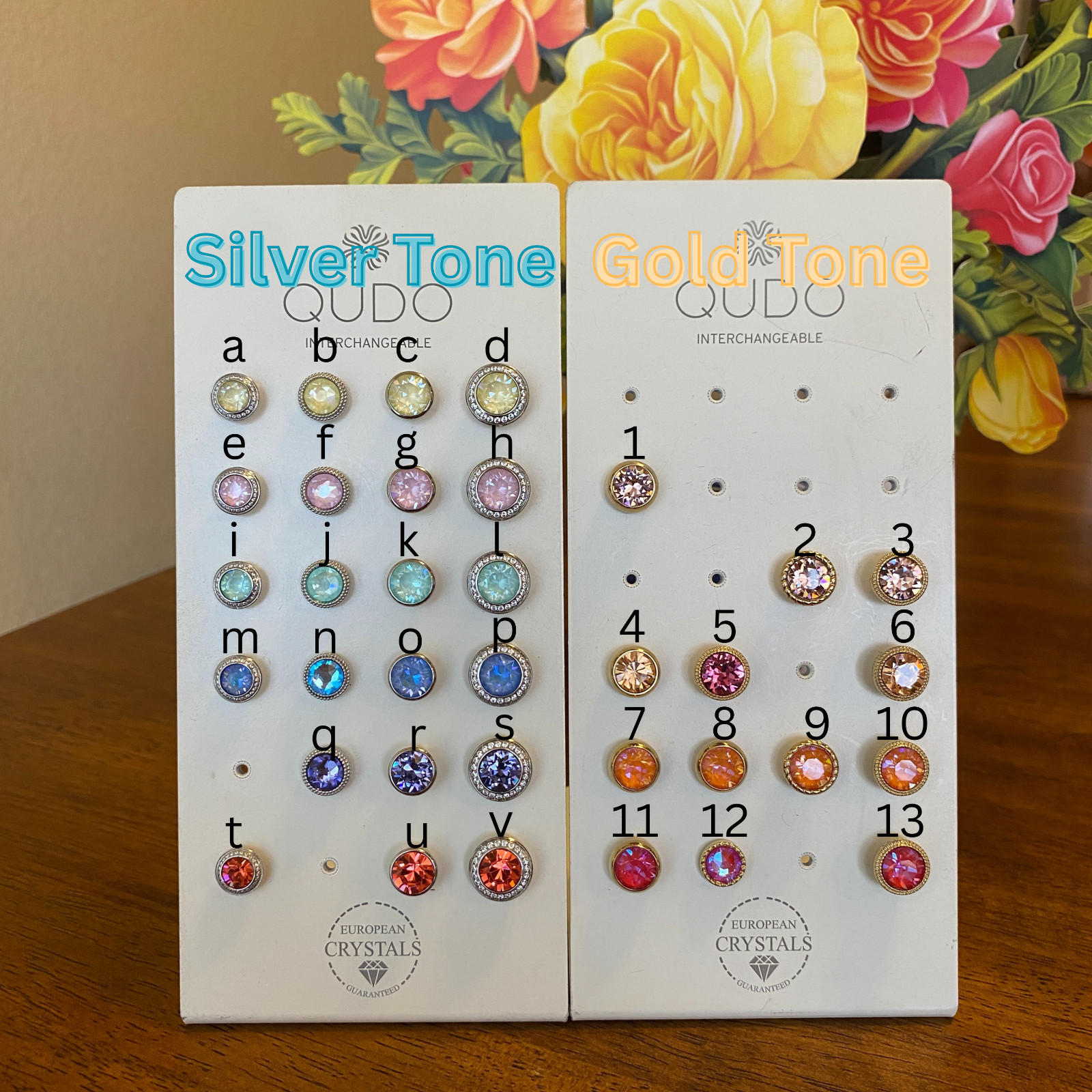 QUDO Tops Toppers Interchangeable Colorful Crystals In Silver Or Gold Tone
