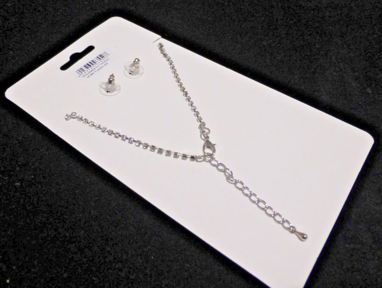 Silver Sparkling Rhinestones Drop Earrings + Chain Necklace Set x35 Job Lot !