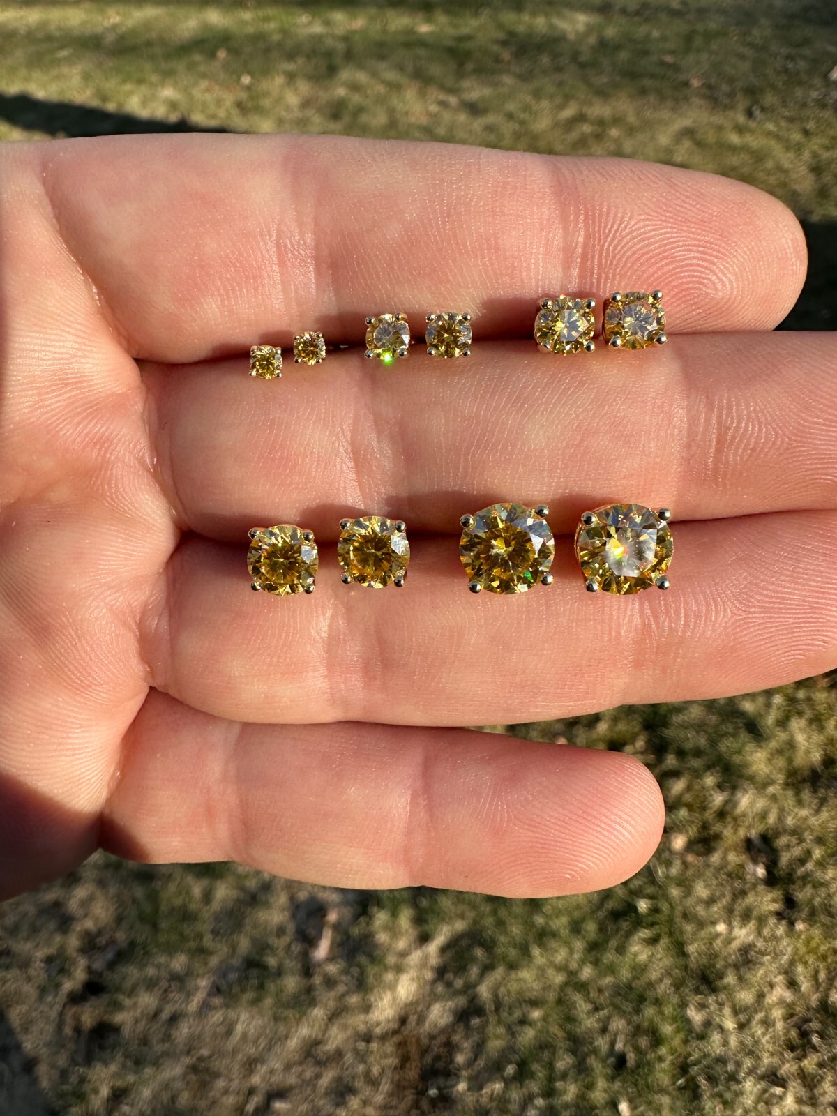 Canary Yellow Moissanite Screwback Stud Earrings 14k Gold Plate 925 Silver 3-8mm