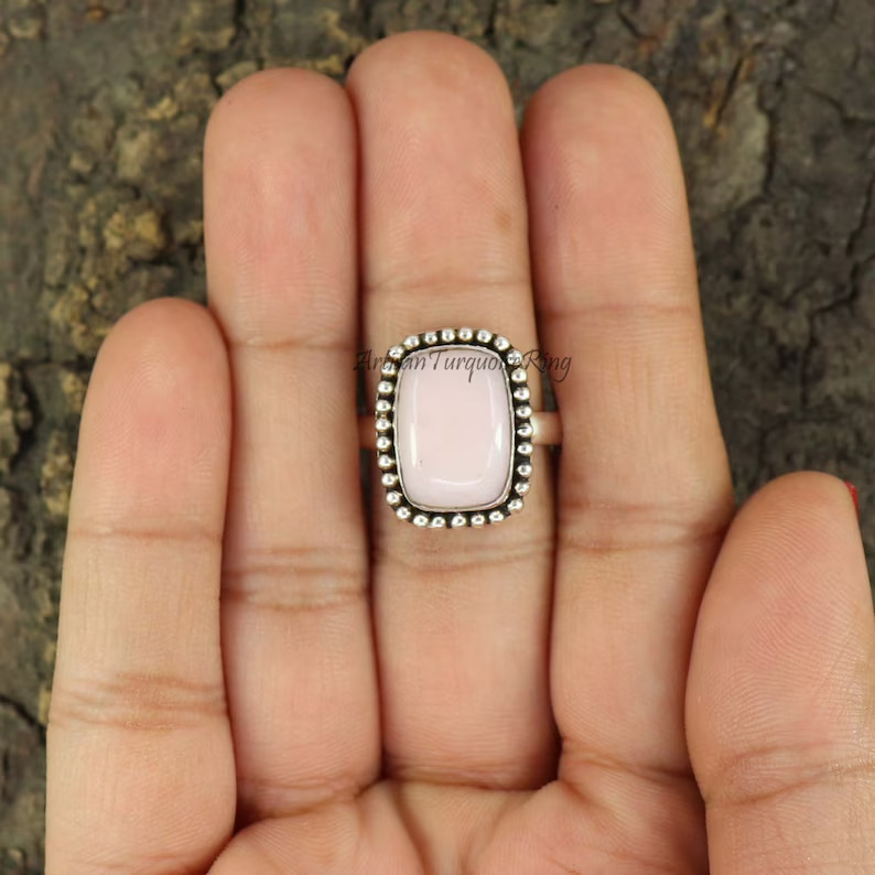 Pink Opal Ring 925 Sterling Silver Band& Statement Ring Handmade Ring All Size