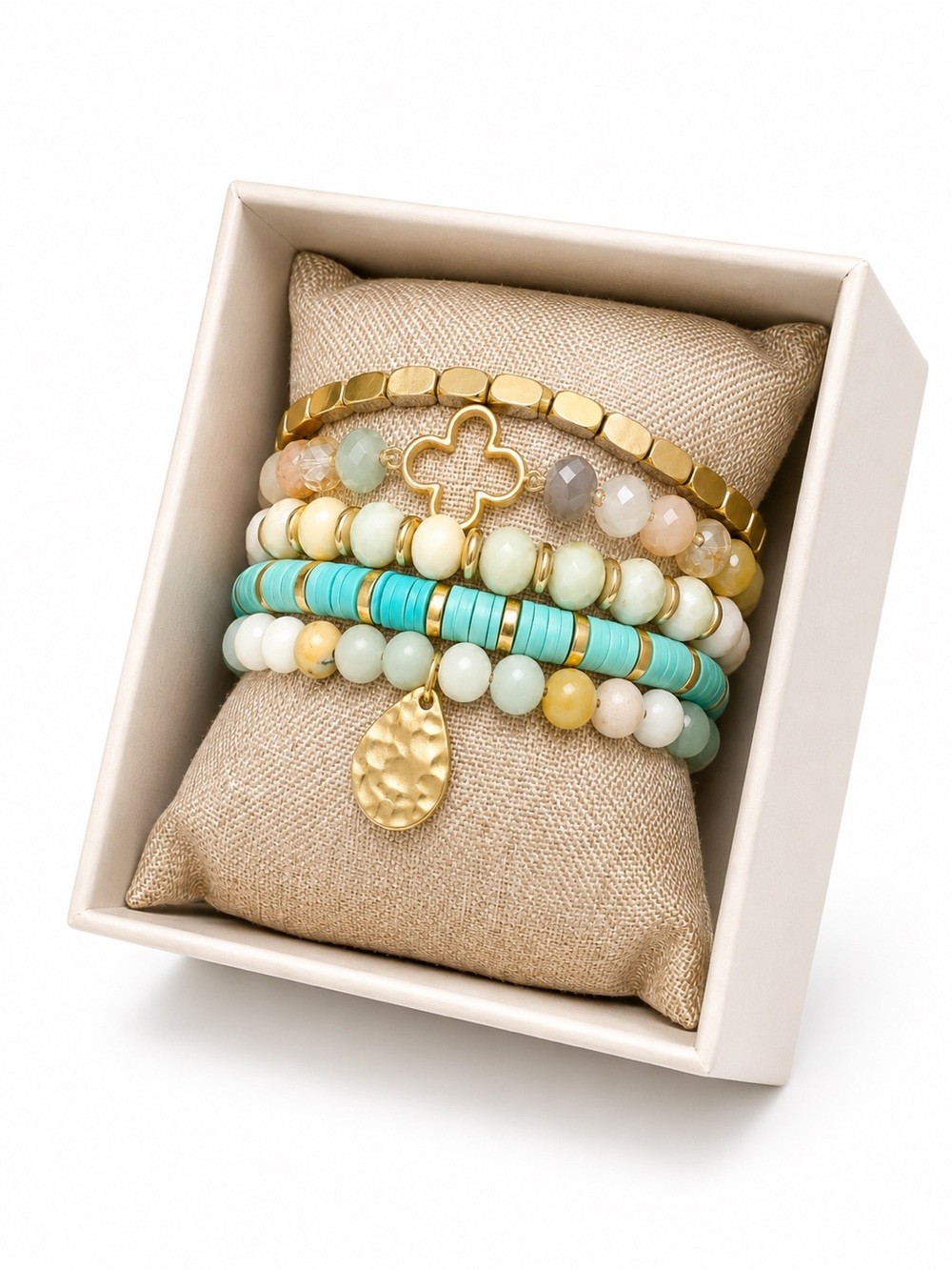 Nicole Miller New York NWT Coastal Beaded Bracelet Stack Gift Box Boho Chic