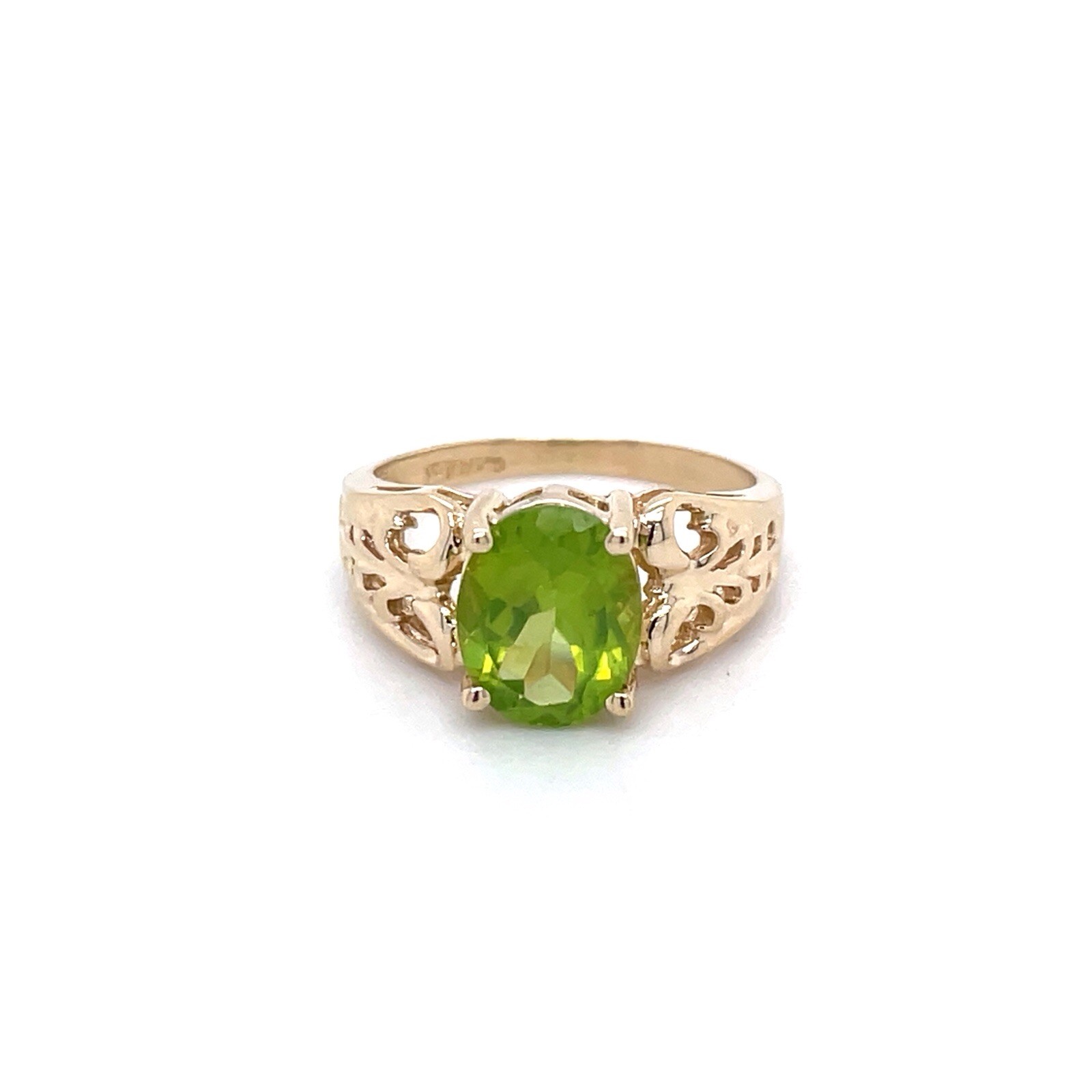 10k Yellow Gold 1.9 Ct Oval Peridot Filigree Ring Size 5 1/4 – 2.4 Grams