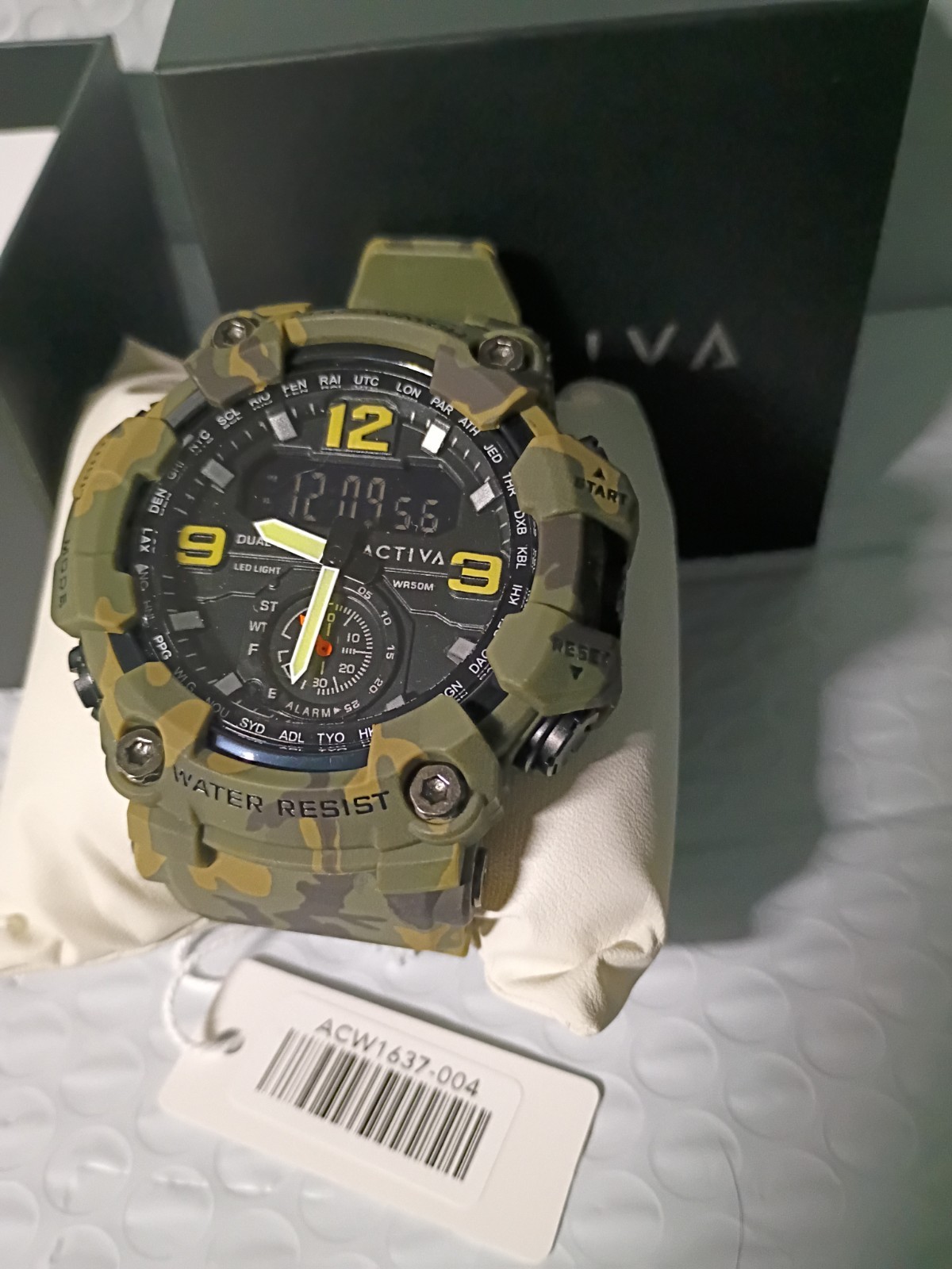 32- Activa x Invicta Black-Ops Men’s 56mm Digital Watch Army Green Camo ACW1637
