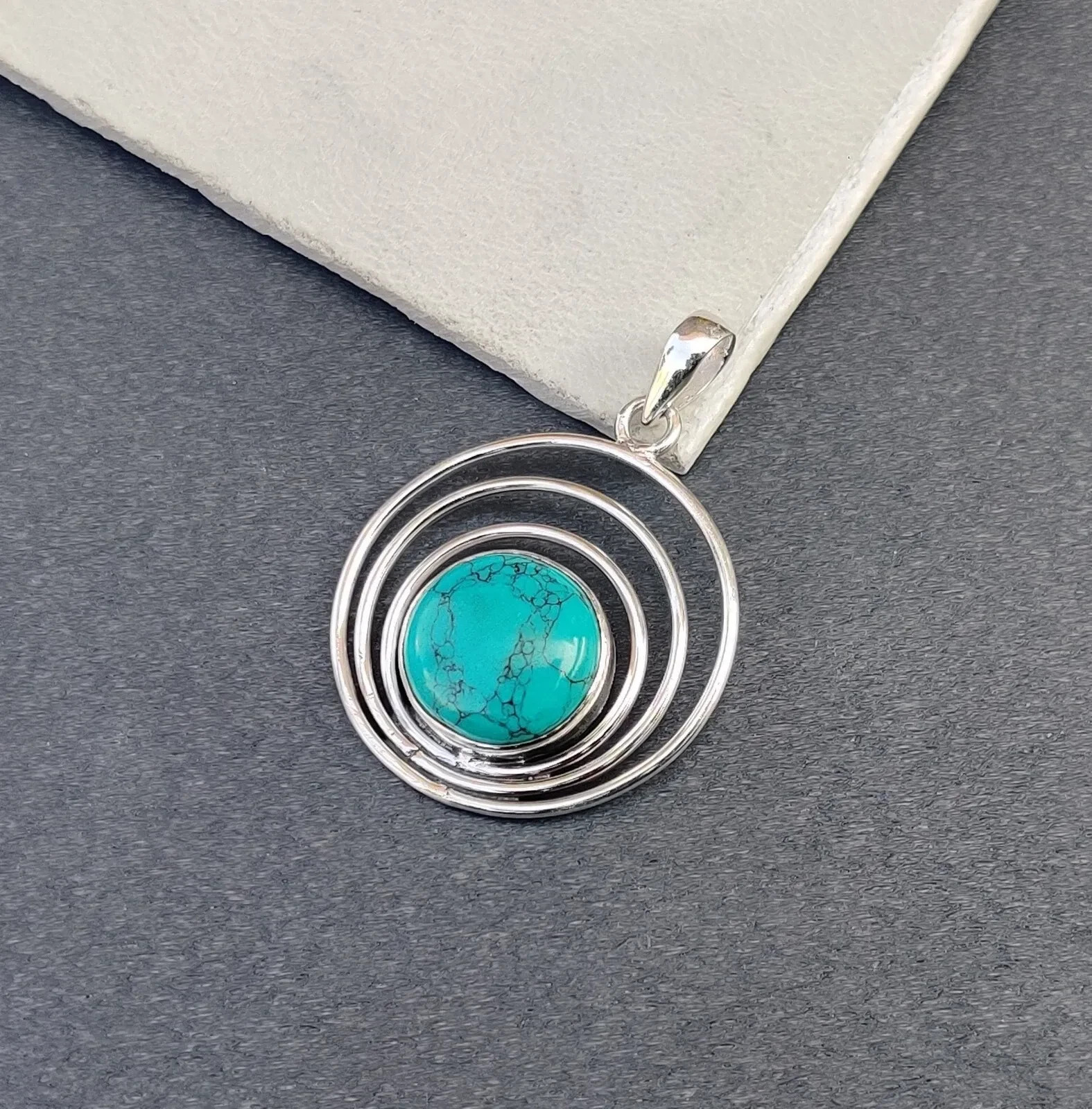 Beautiful Turquoise Gemstone Pendent 925 Sterling Silver Handmade Gift Pendant