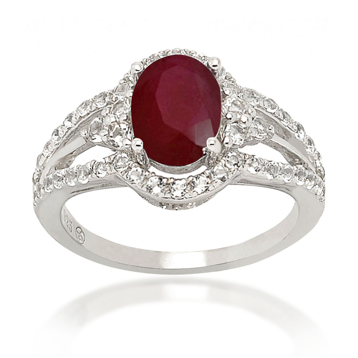 De Buman 2.30ctw Genuine Ruby and White Topaz 925 Silver Ring