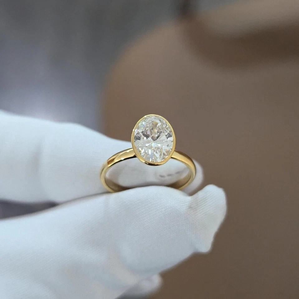 Lab Grown Oval Cut Diamond Wedding Ring 2 Carat CVD IGI E F VVS 14k Yellow Gold