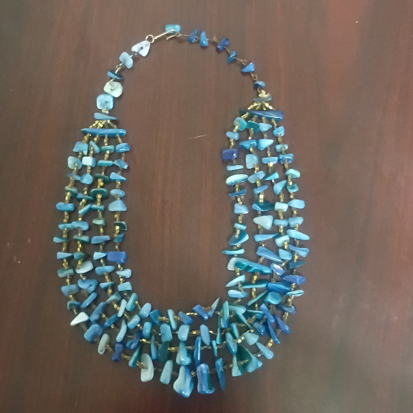 Lot of 2 Blue Statement Beaded Necklaces Multi-Strand & Chip Bead Lobster