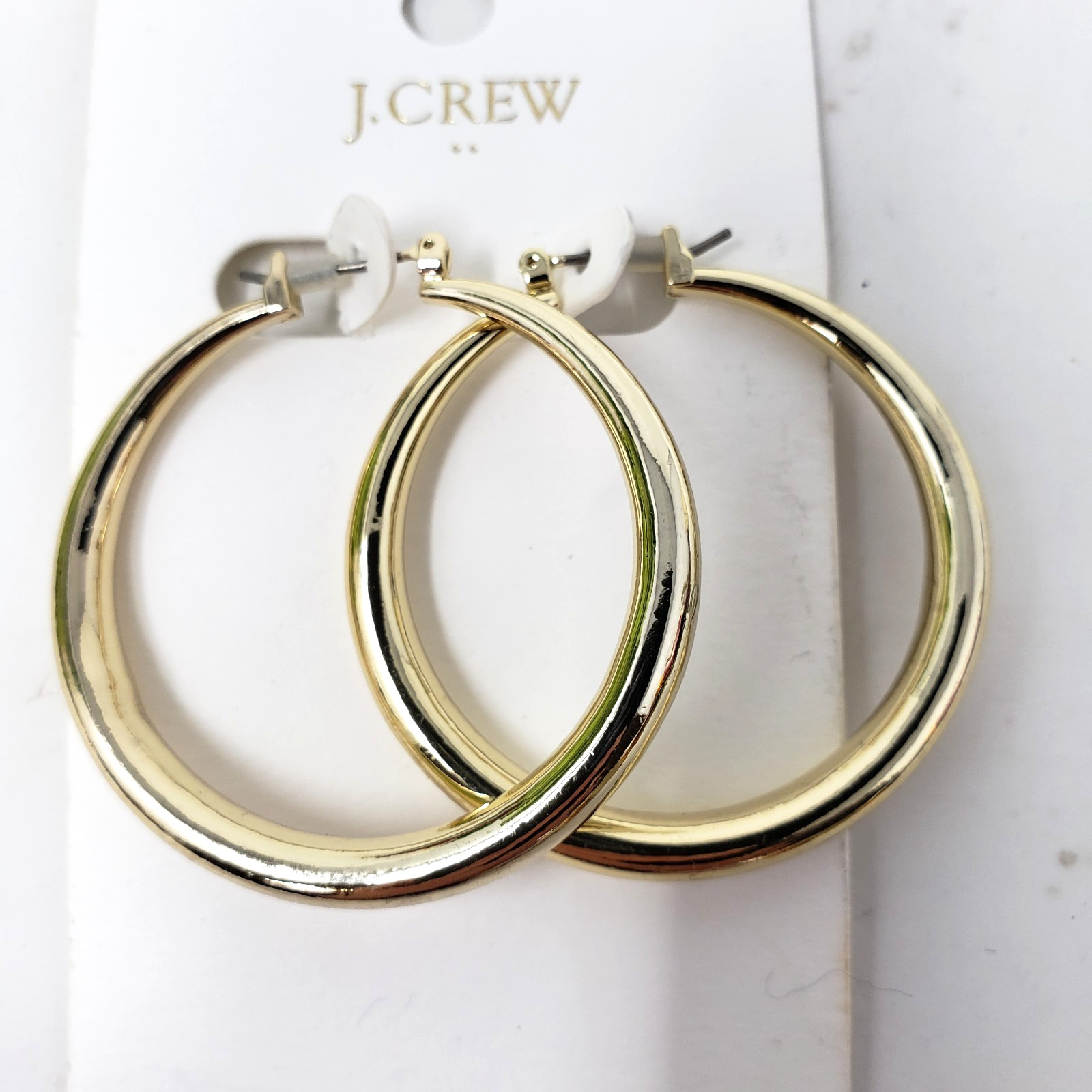 J Crew Factory Hoop Earrings Thick Chunky Gold-Plated Brass 40mm (Approx 1 1/2″)