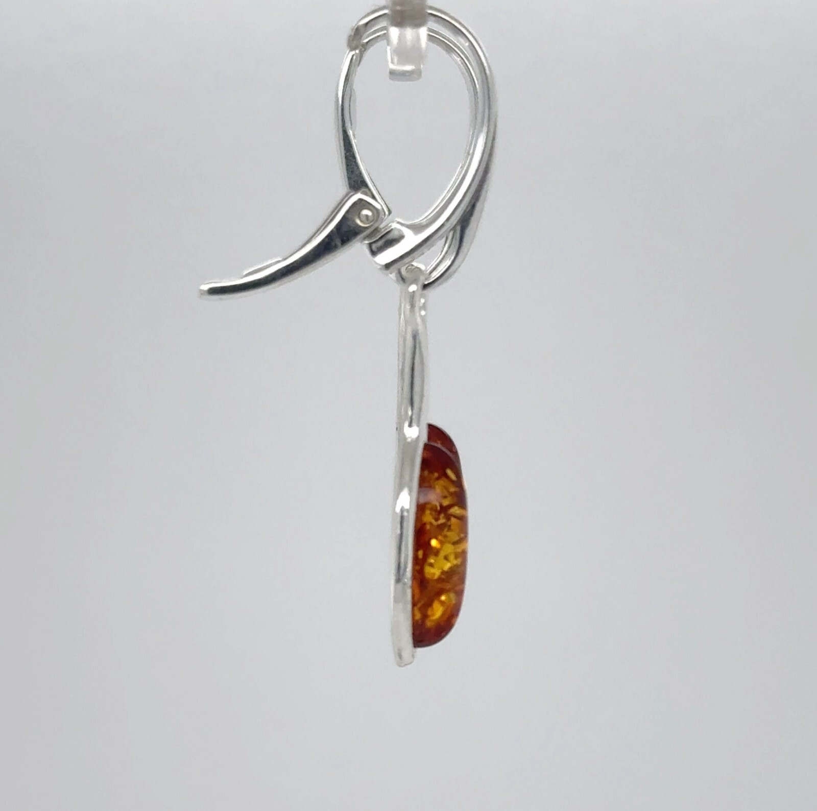 Cognac / Brown BALTIC AMBER Oval Leveback Earrings 925 STERLING SILVER #1665e