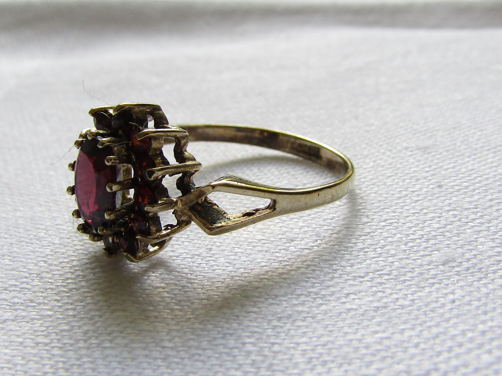 Ring Posy Set in Sterling Silver 925 & Garnets Size P -1970s (C8FV)