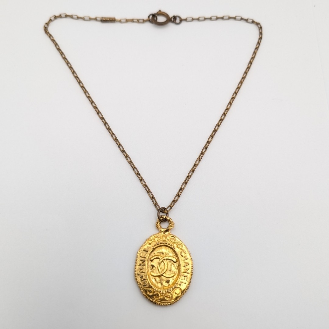 Chanel Coco Mark Logo Gold Necklace, Early Vintage