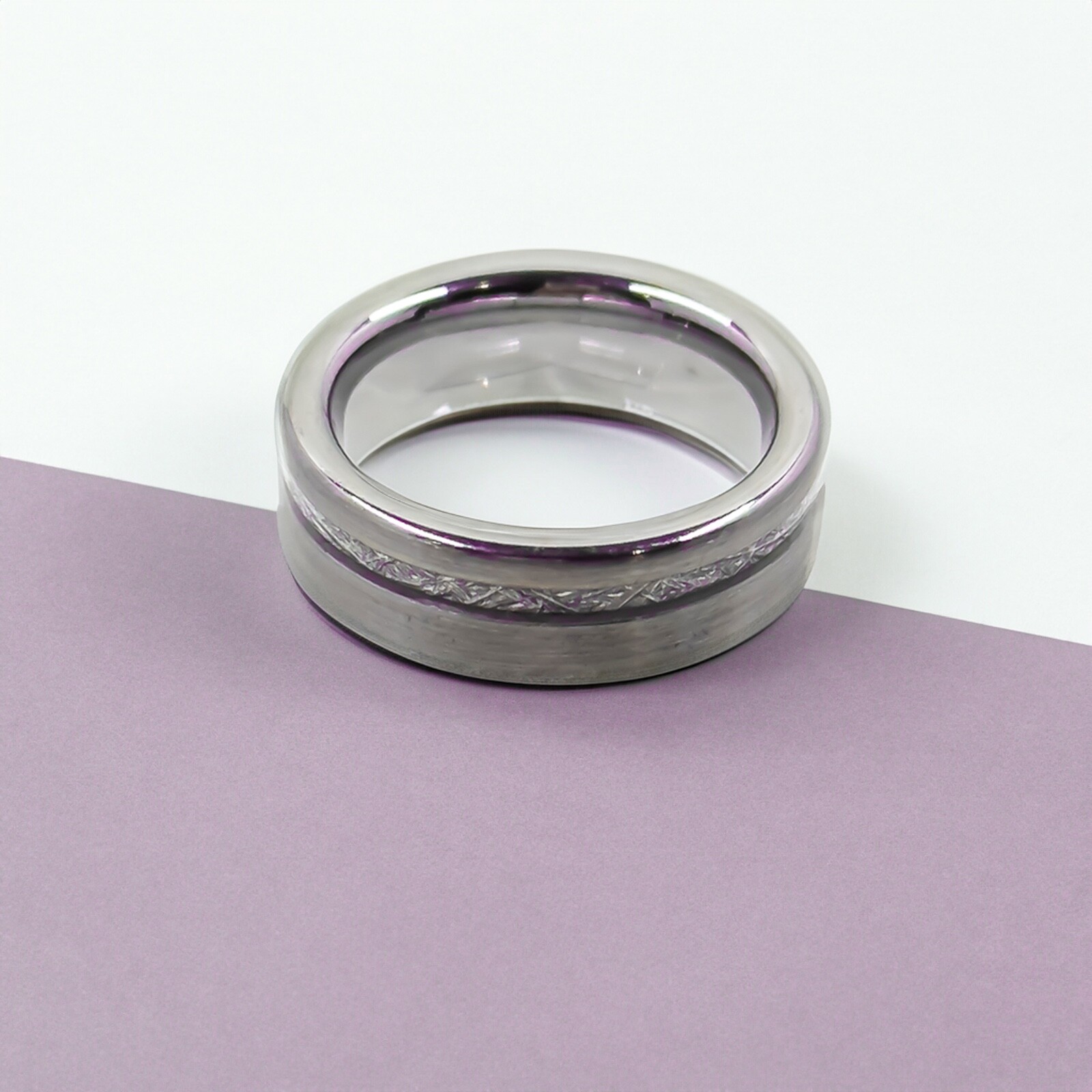 Tungsten Flat Edge Meteorite Ring – Silver, Gold, or Black – 6mm or 8mm