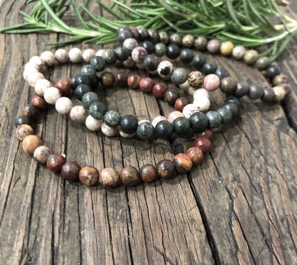 Natural Stone Beaded Bracelet Set, 4 Pieces, Small Beads