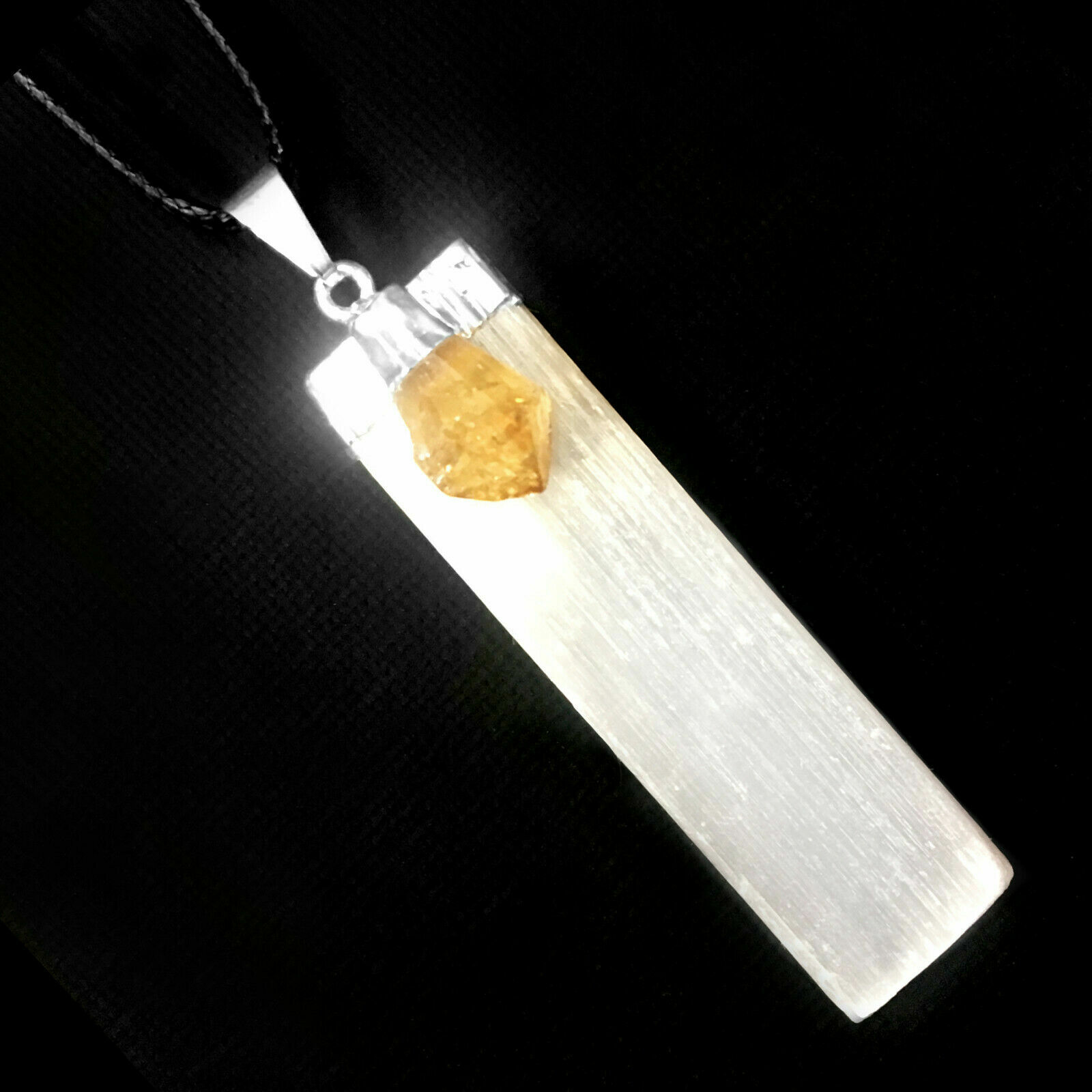 Selenite Citrine Chakra Crystal Pendant CHARGED 925 Sterling Silver Necklace Hea