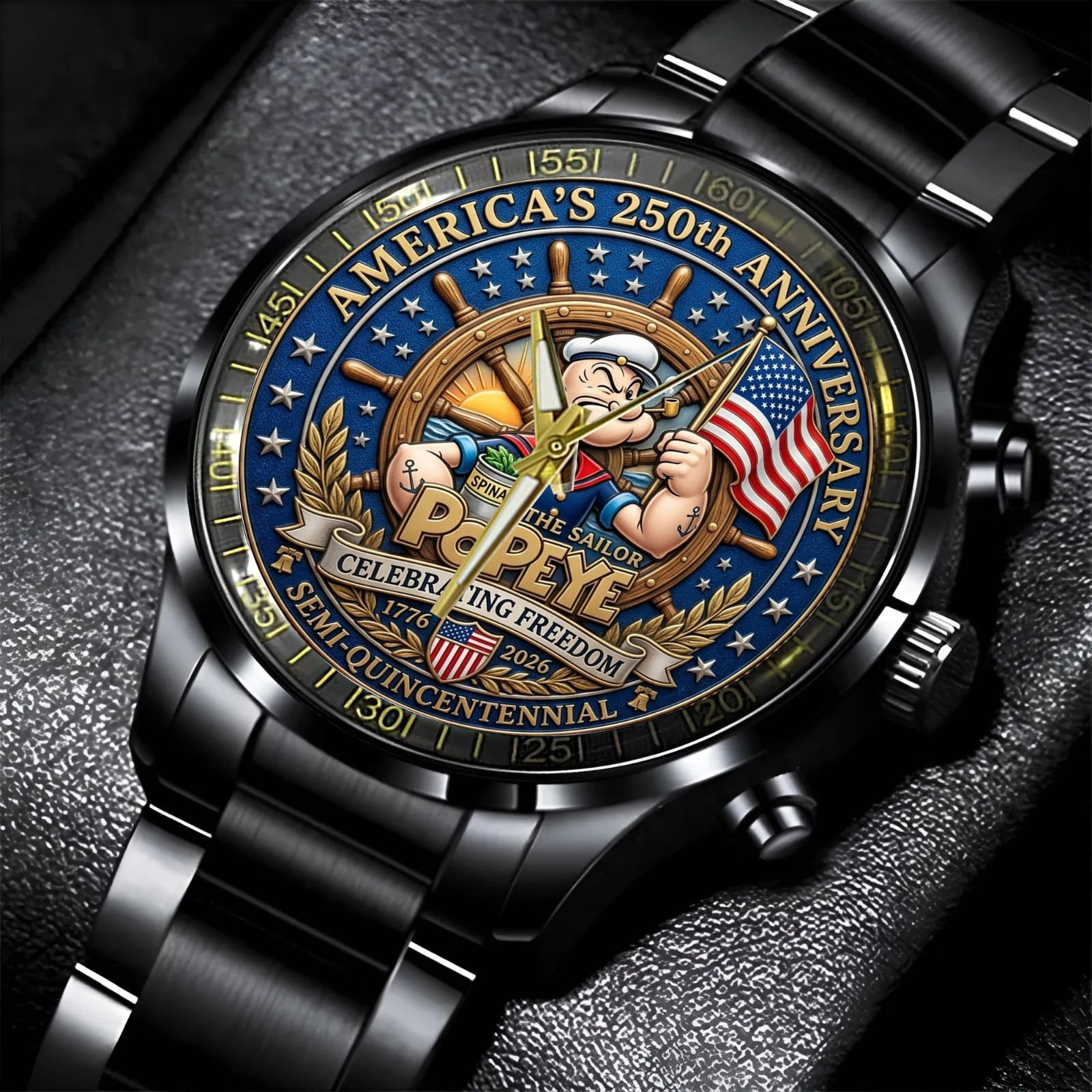 America 250th Anniversary Popeye Black Stainless Steel Watch CB1853