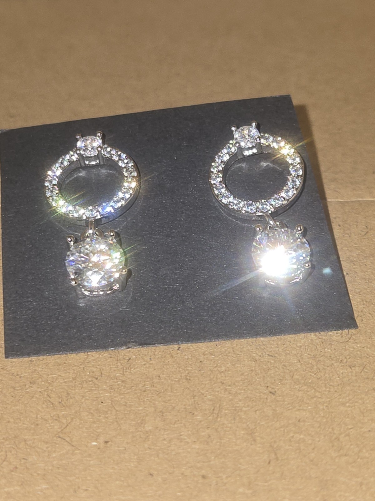 Silver Round White/Colorless Moissanite diamond Dangle Drop Earrings