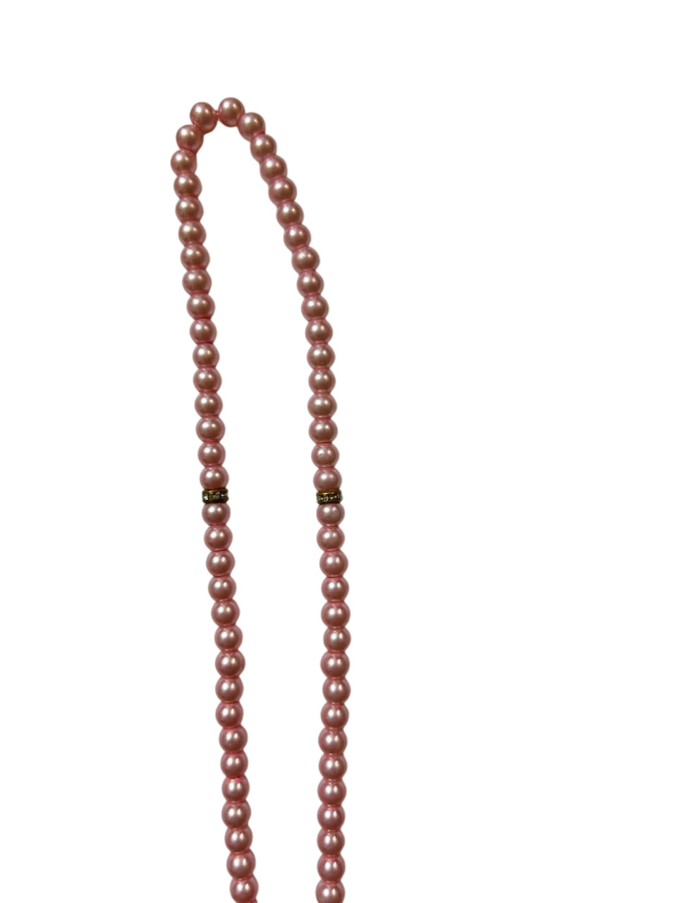 Vintage Pink Pearl Bead Necklace Gold Crescent Moon Charm Long Thread Strand