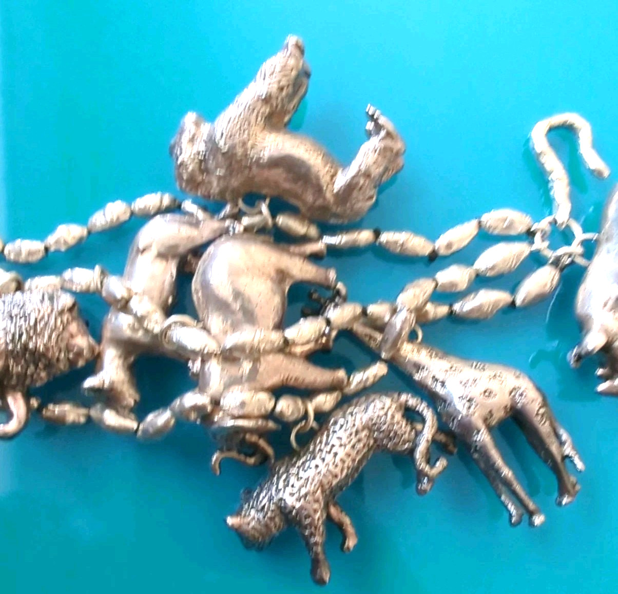 Sterling Silver 114 g 3D SAFARI ZOO Animal Bracelet Lion Gorilla Tiger Elephant*