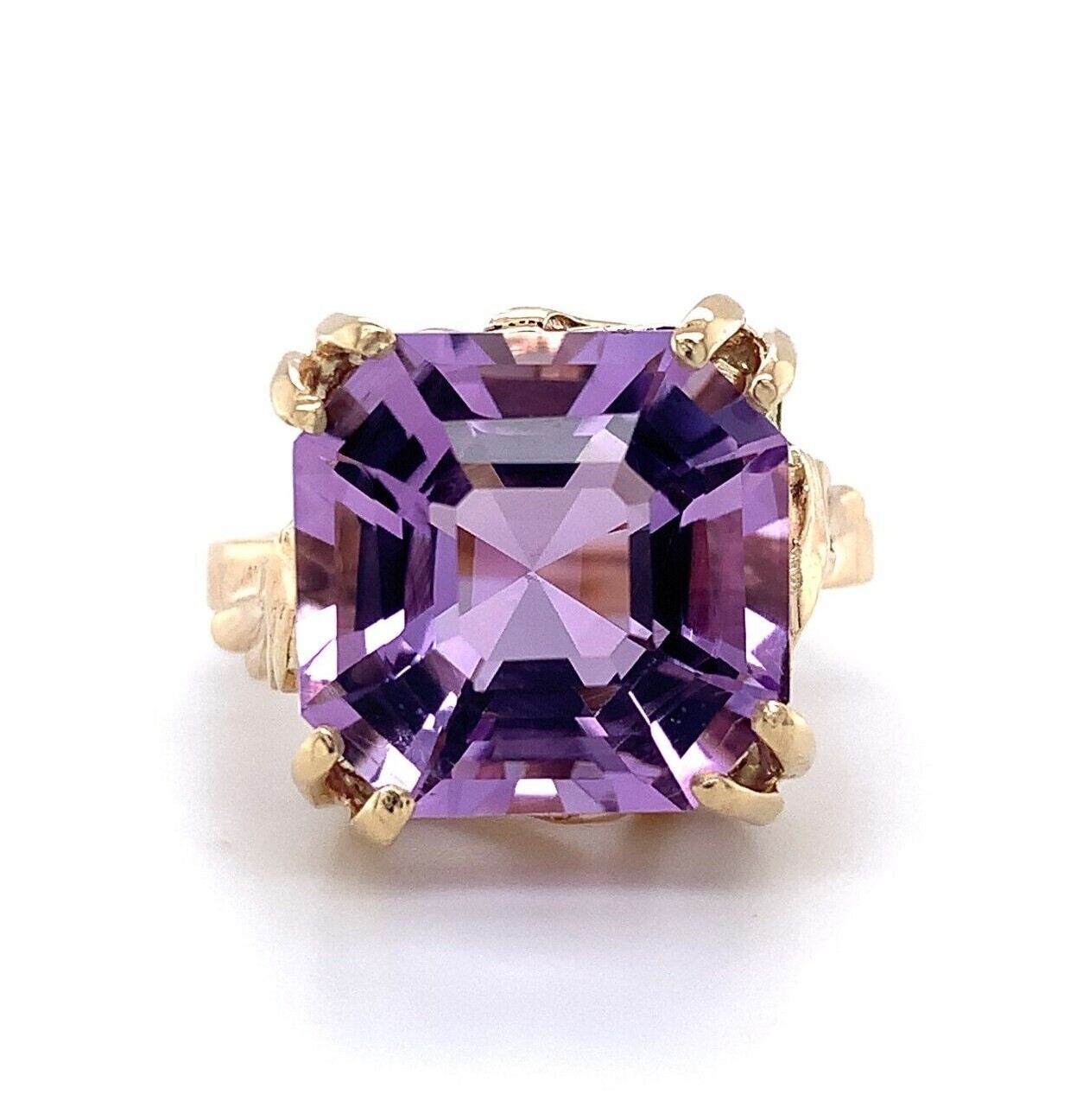 Asscher Cut 7.83ct Genuine Natural Amethyst 14k Yellow Gold Ring (#J5743)