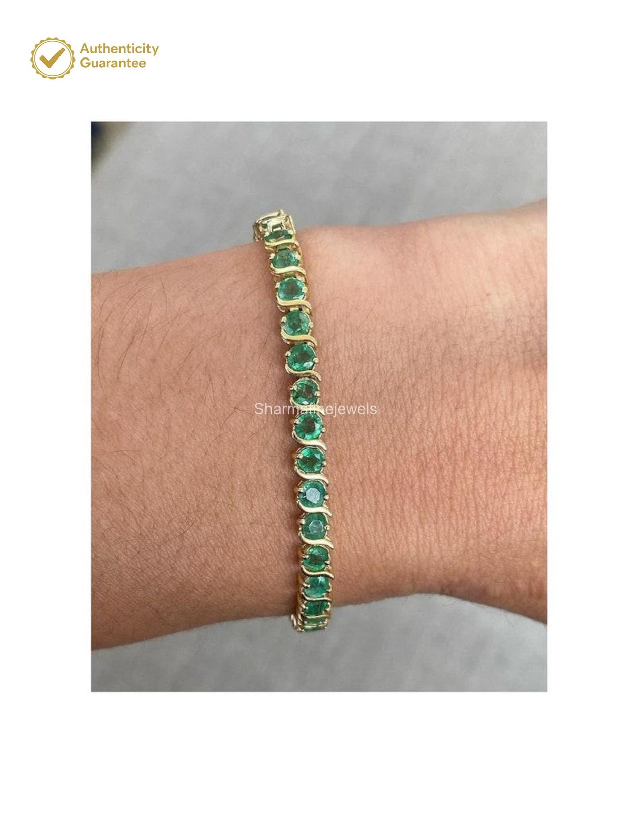 6.50Ct Round Natural Green Emerald Wedding Tennis Bracelet 14k Yellow Gold