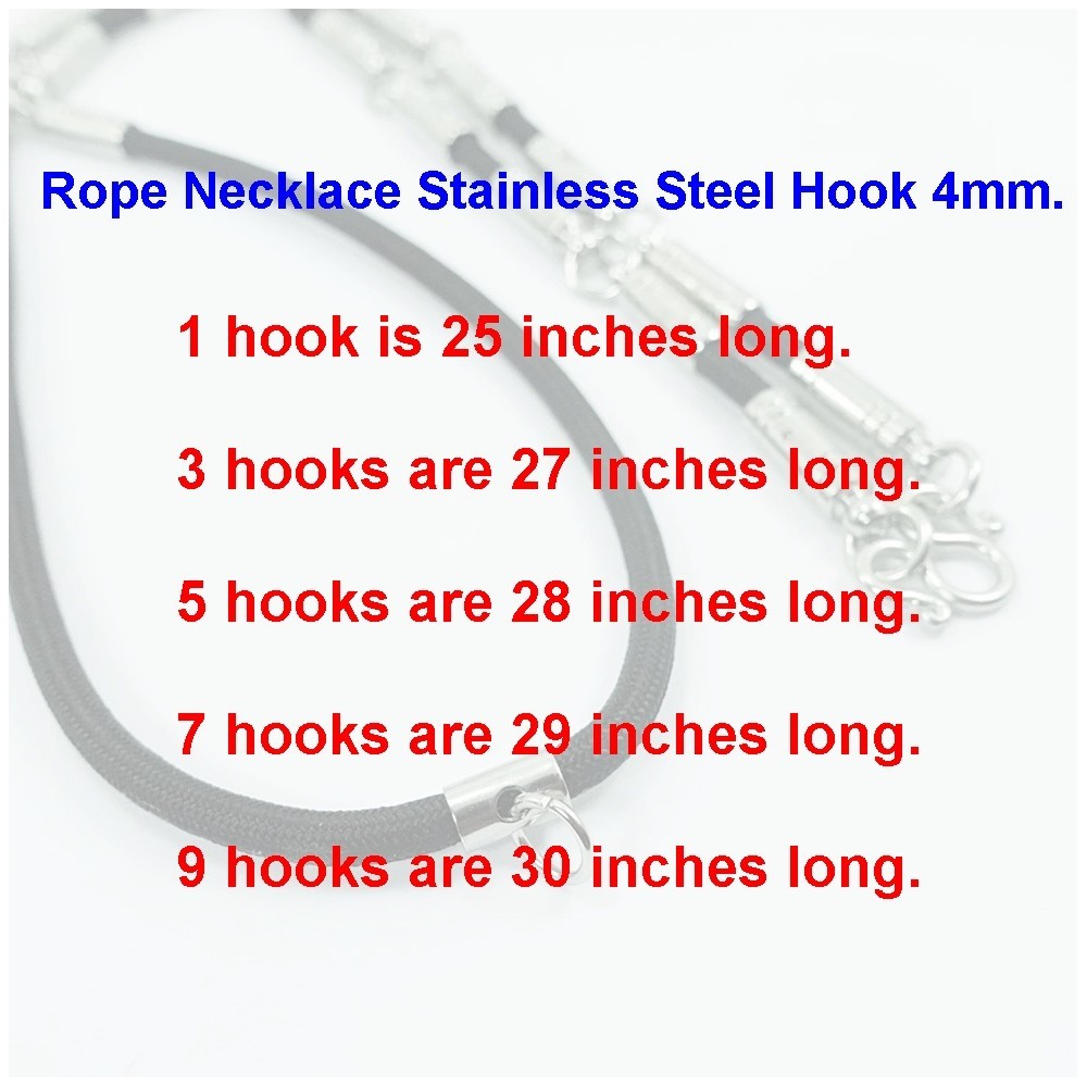 L3 Necklace Black Rope 4 mm Stainless Steel 1 – 9 Hook Thai Buddha Amulet LP