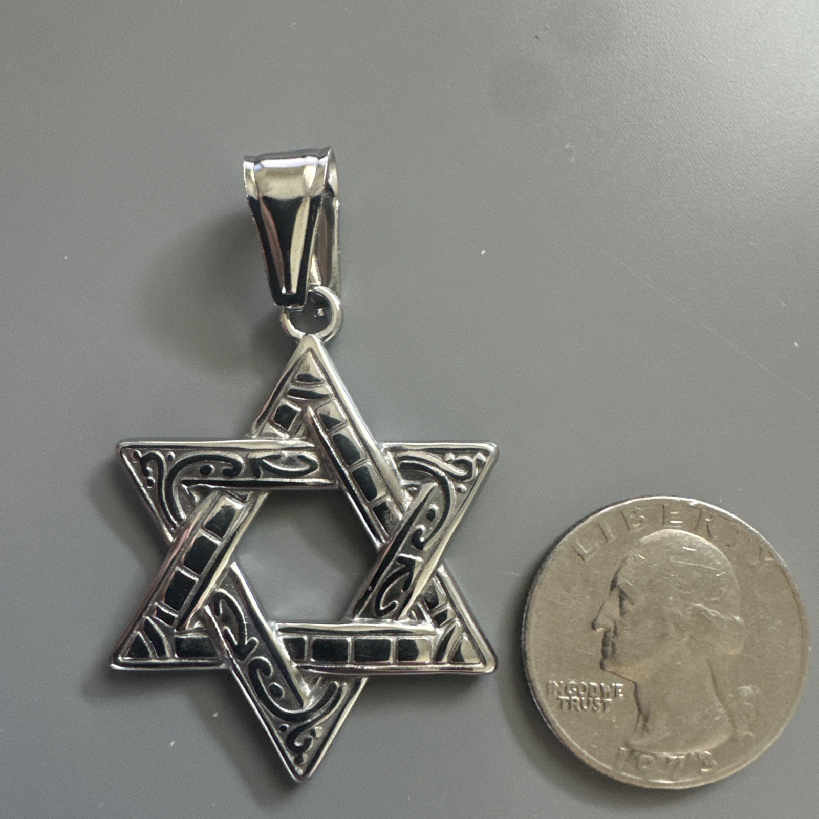 Stainless Steel Hebrew Jewish Israel Star of David Necklace Bar Mitzvah Silver
