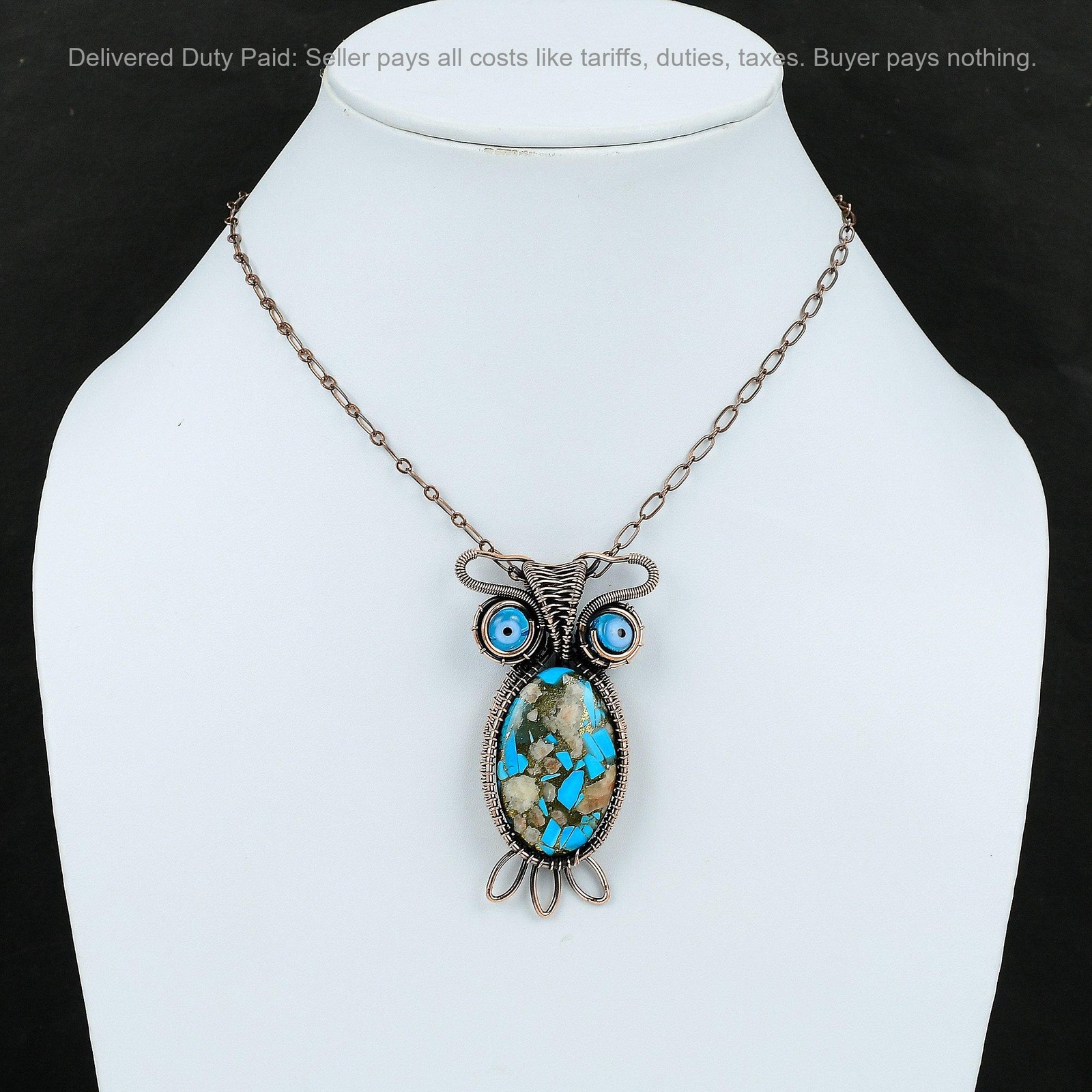 Copper Natural Pink Opal Copper Turquoise Blue Color Evil Eye Sister New Pendant