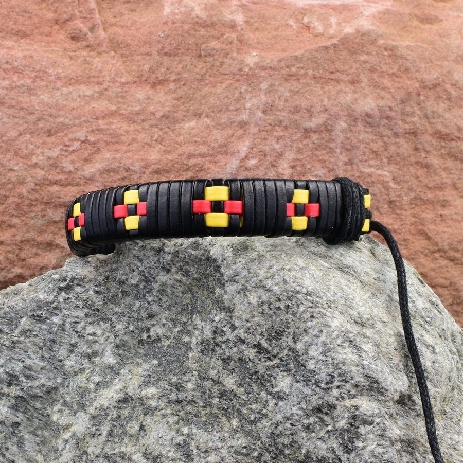 Kend Weave Leather Bracelet in Black Yellow Red Mens Gift Packaged