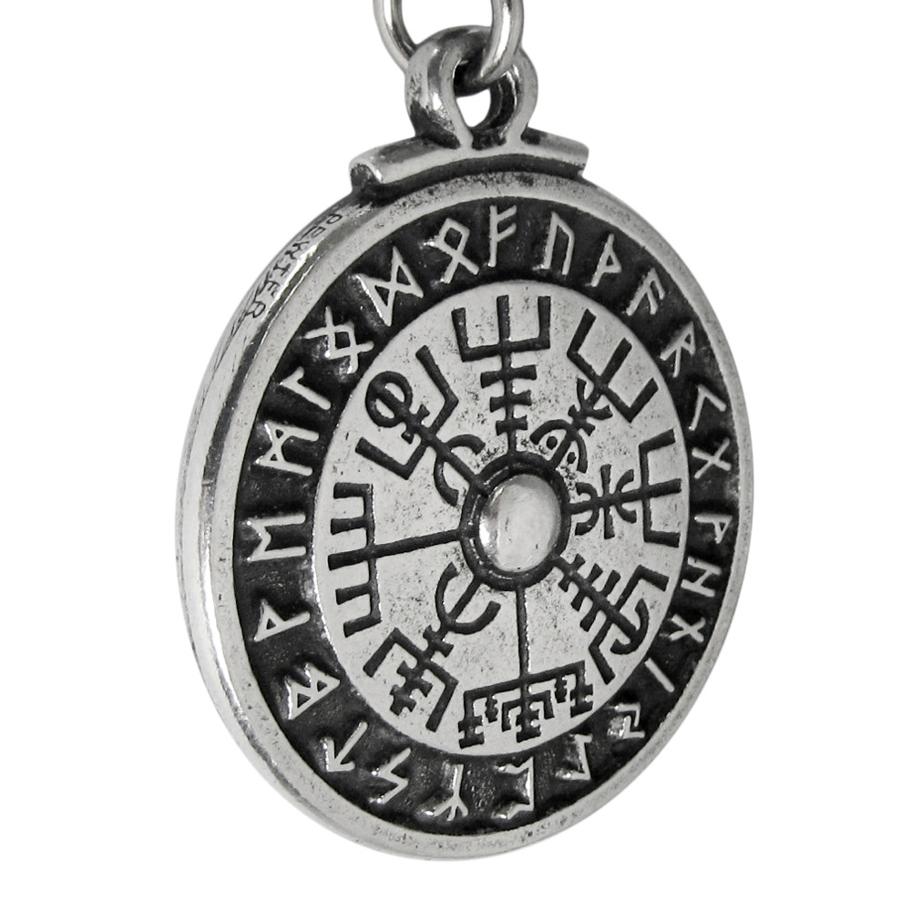 Pewter Viking Necklace Compass Pendant Rune Stave Icelandic Norse Jewelry