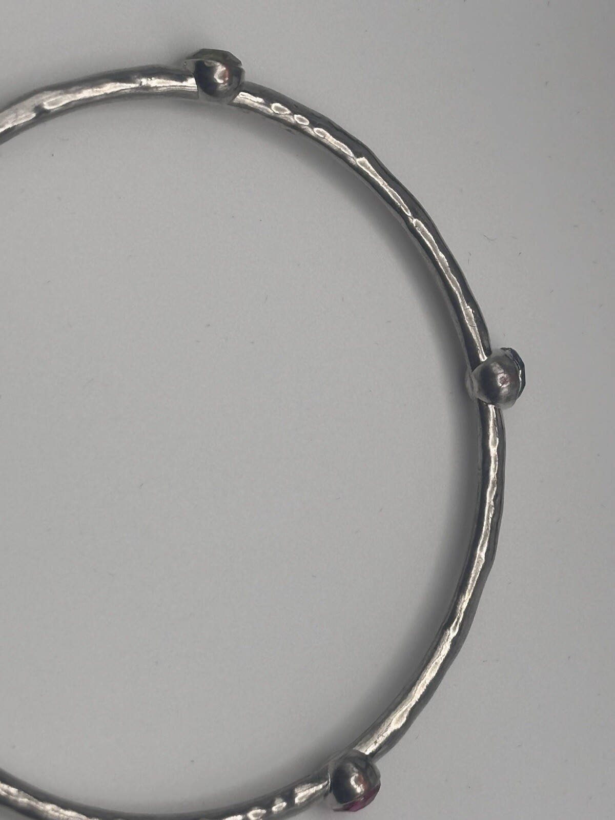 Multi-Stone Bangle Round Cut Silver Tone Blue Pink Green Purple 8 Inches