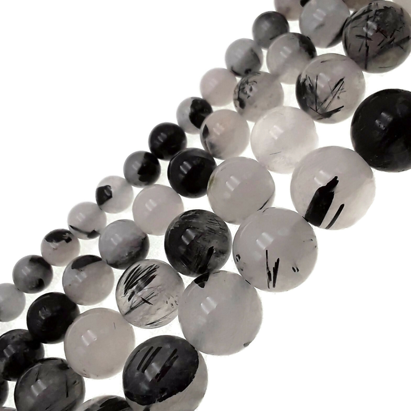Black Rutilated Quartz Smooth Round Size 4mm 6mm 8mm 10mm 12mm 14mm 15.5″ Strand