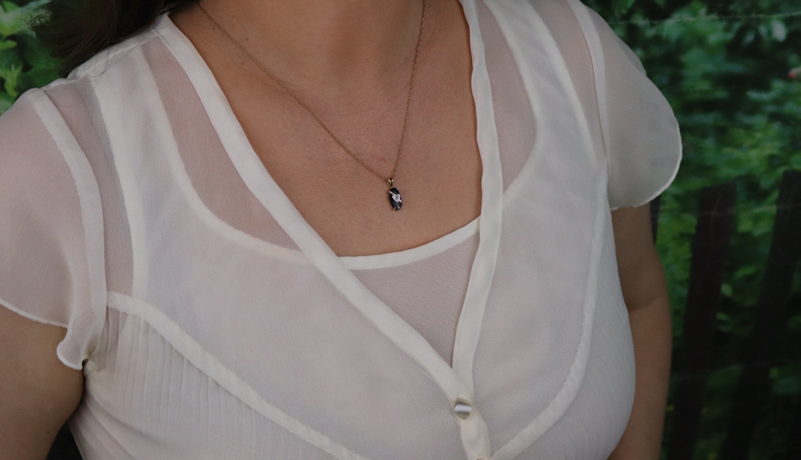 Pendant Only 10k Yellow Gold Onyx & Diamond Pendant 3/4″ x 1/4″ inch