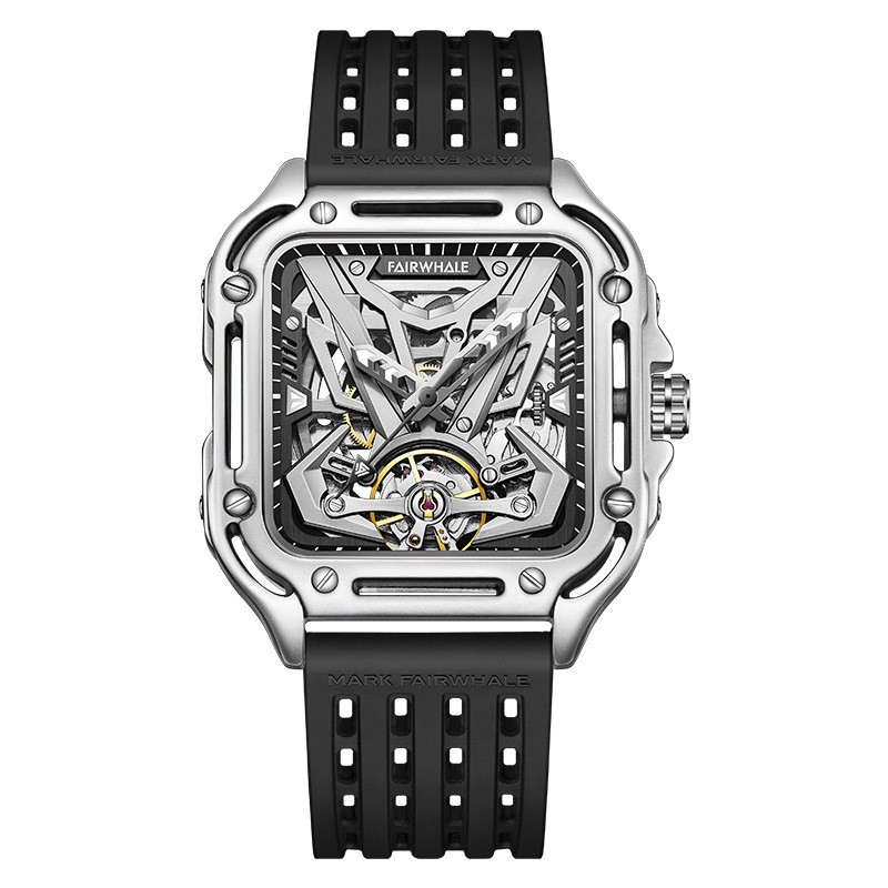 MARK FAIRWHALE Silicone Square Skeleton Tourbillon Mechanical Automatic Watch