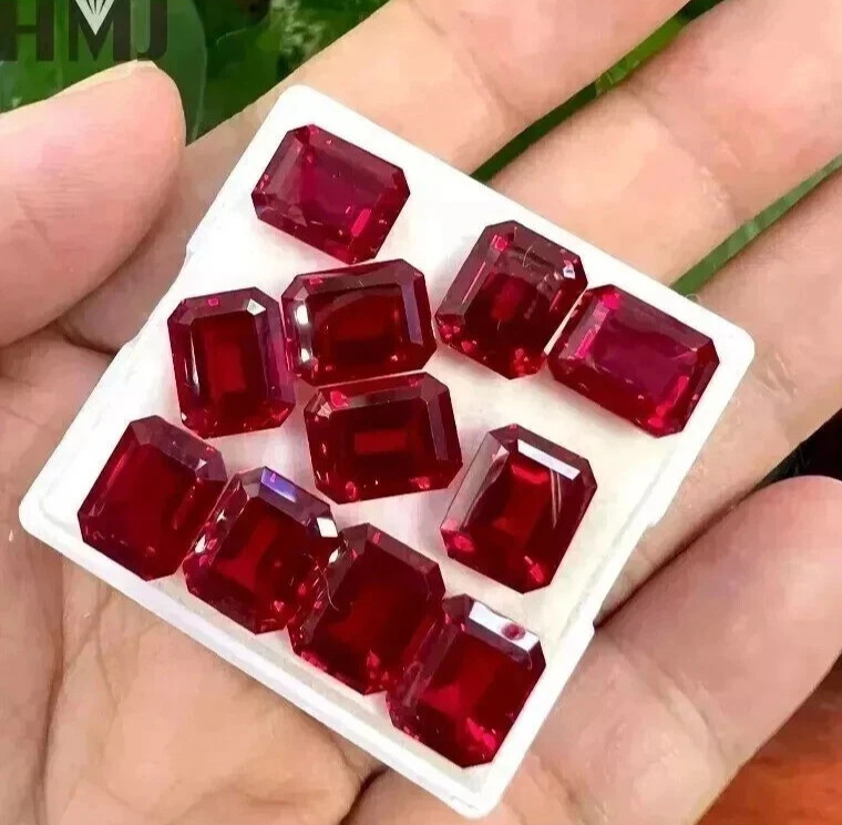 120 CT 10 Pieces Red Ruby Burma Natural Emerald Cut Untreated Loose Gemstone Lot