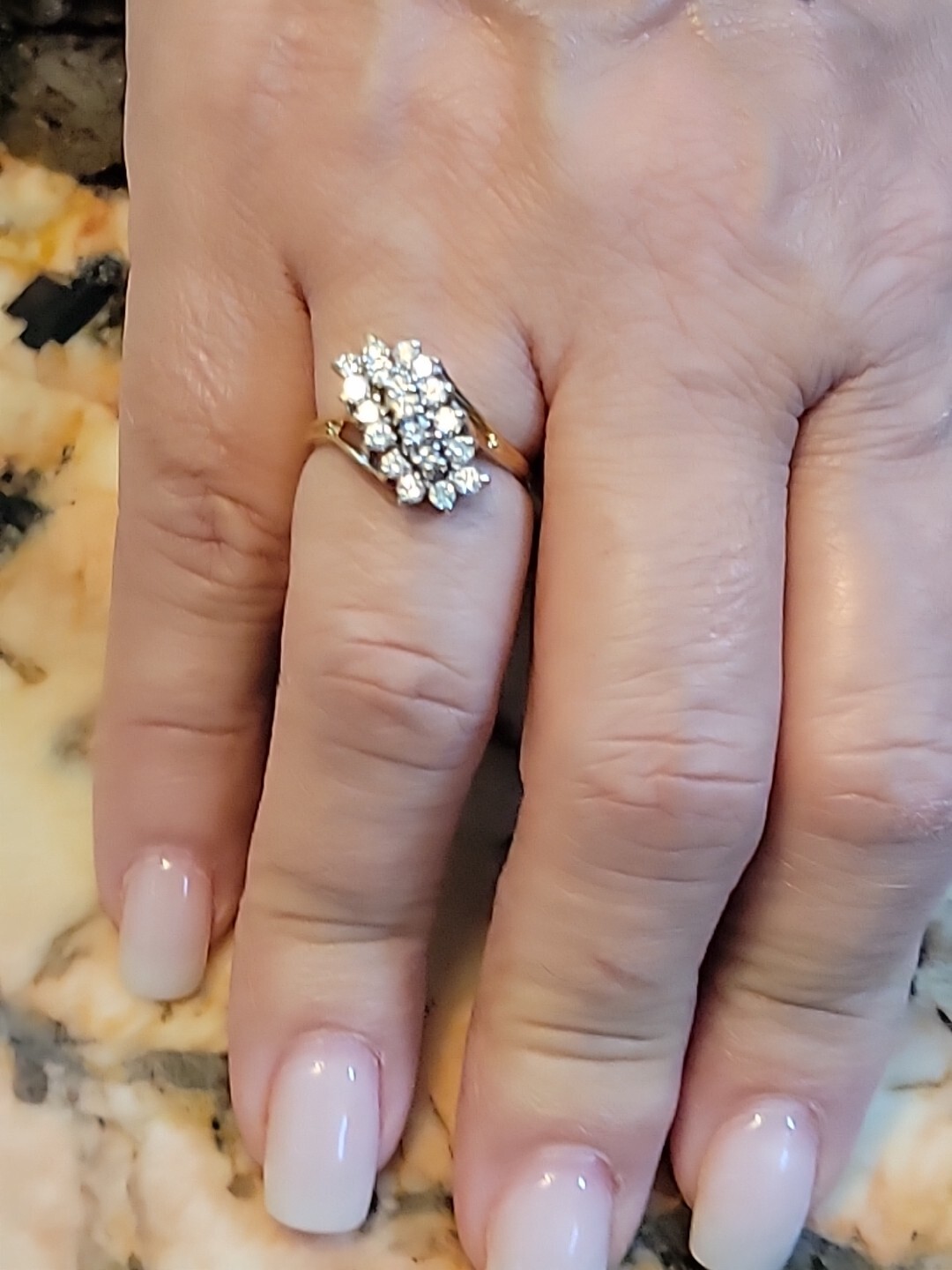 Diamond Waterfall Cluster Cocktail Ring 4.40 Grams 14k Gold .50 In Diamonds