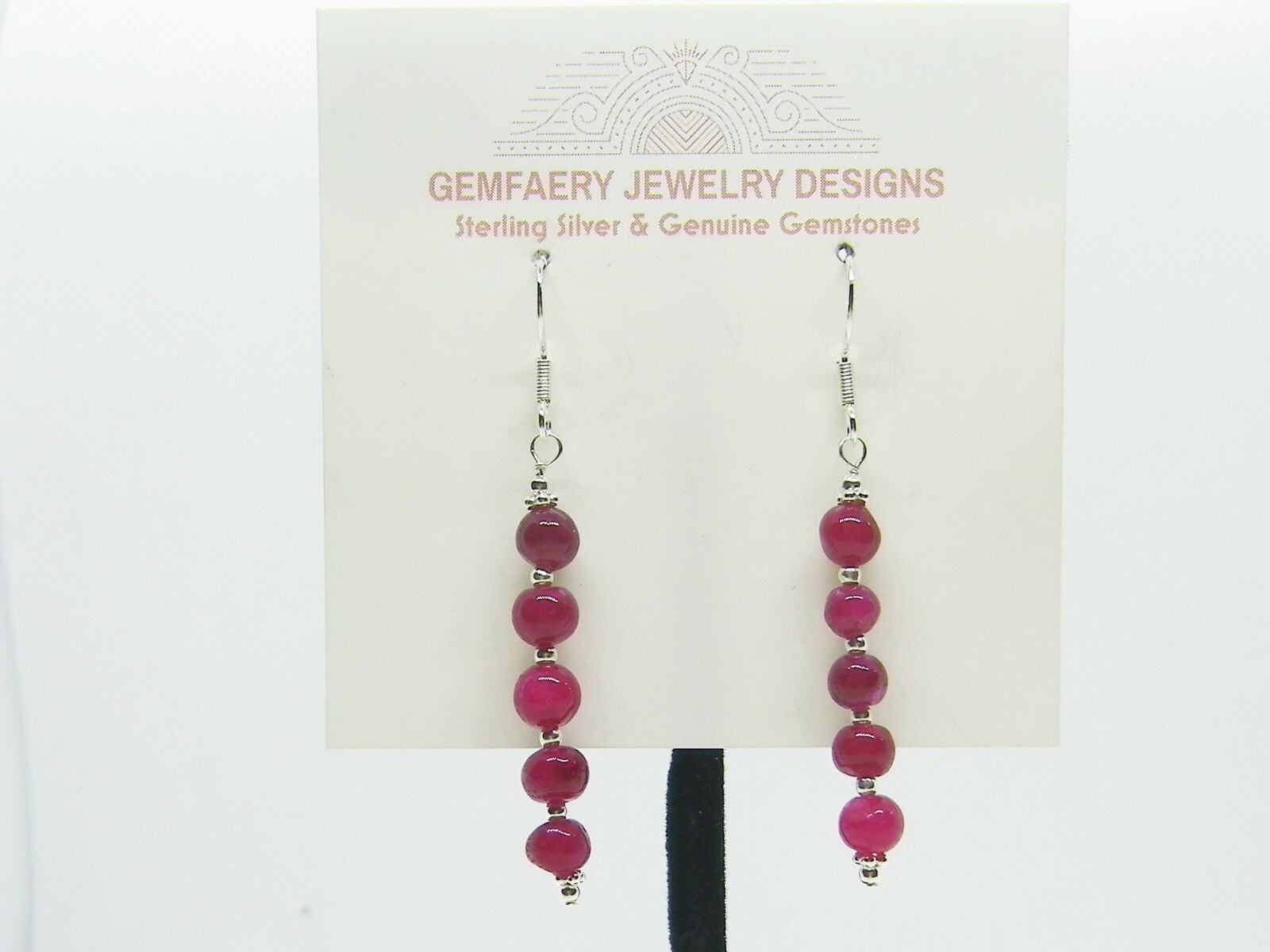 Sterling Silver Natural RUBY Gemstone Dangle Earrings #1799…Handmade USA