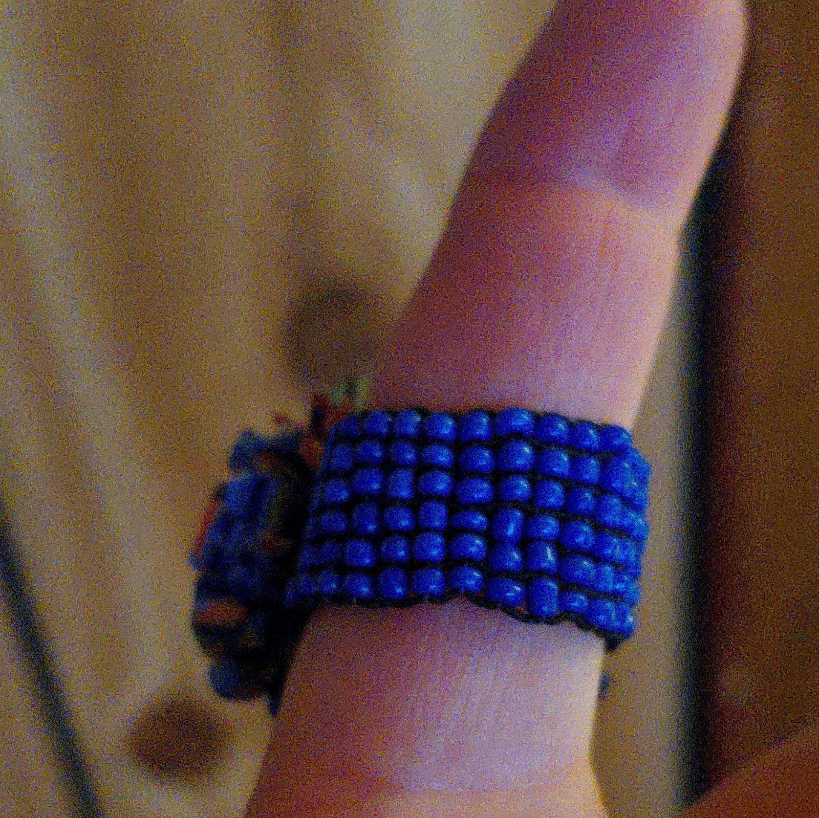 Blue Multicolor Beaded Glass Cluster Cocktail Band Ring Size 7 Round