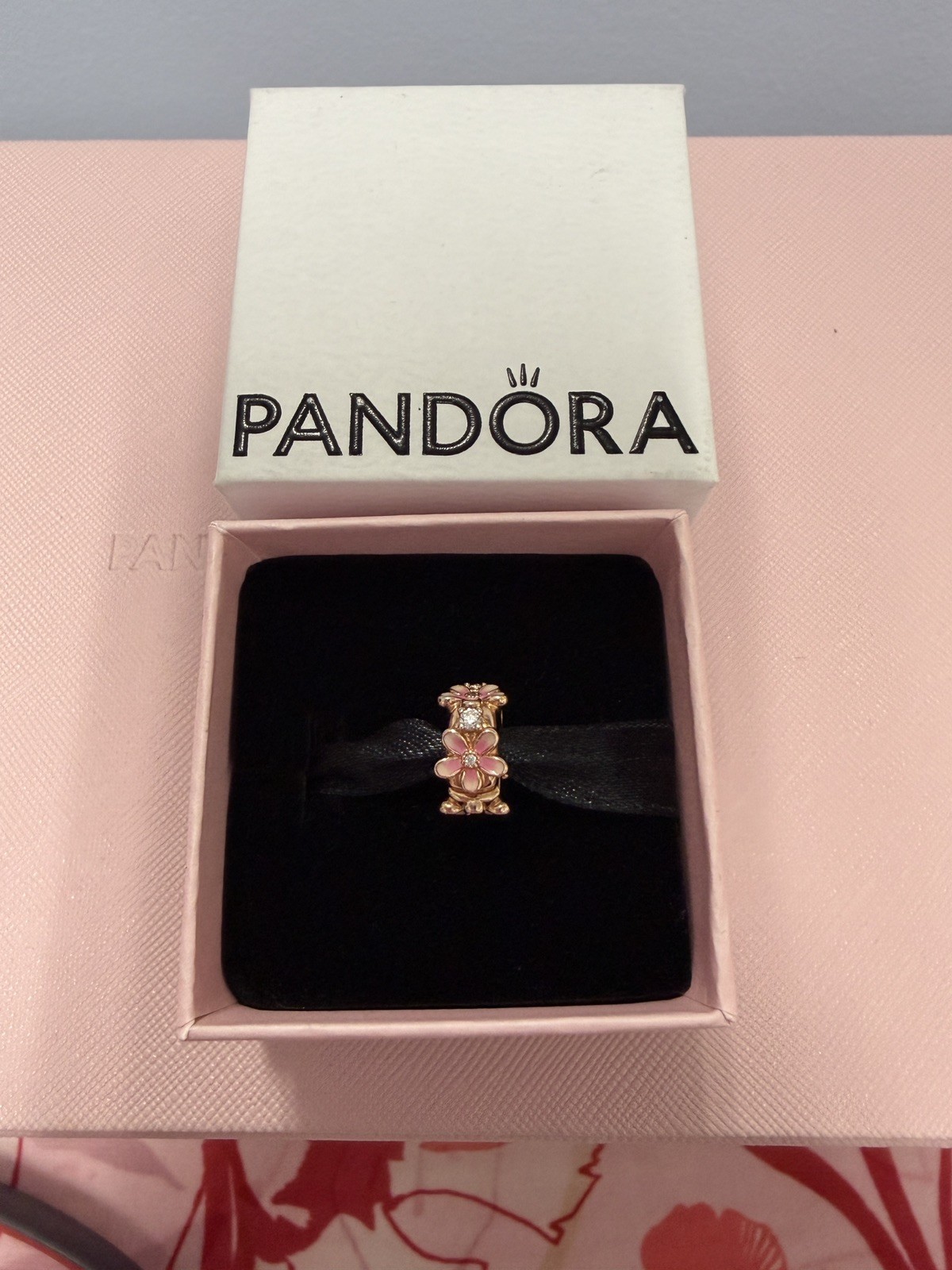 NEW 100% PANDORA Rose 14k Gold P Pink Daisy Spacer Clip Charm Pendant 788809C01