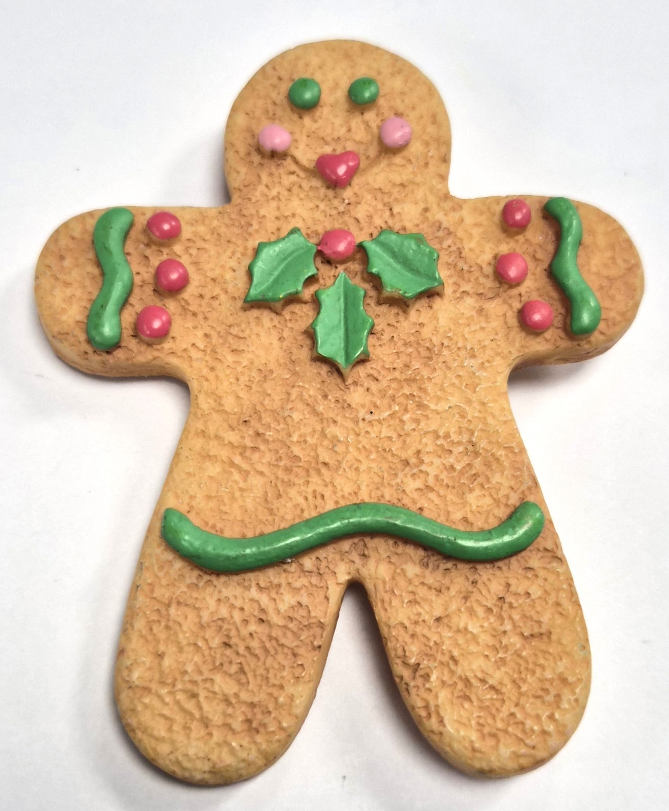 Estate Decorative Gingerbread Man Christmas Hand Painted Icing Pin / Brooch