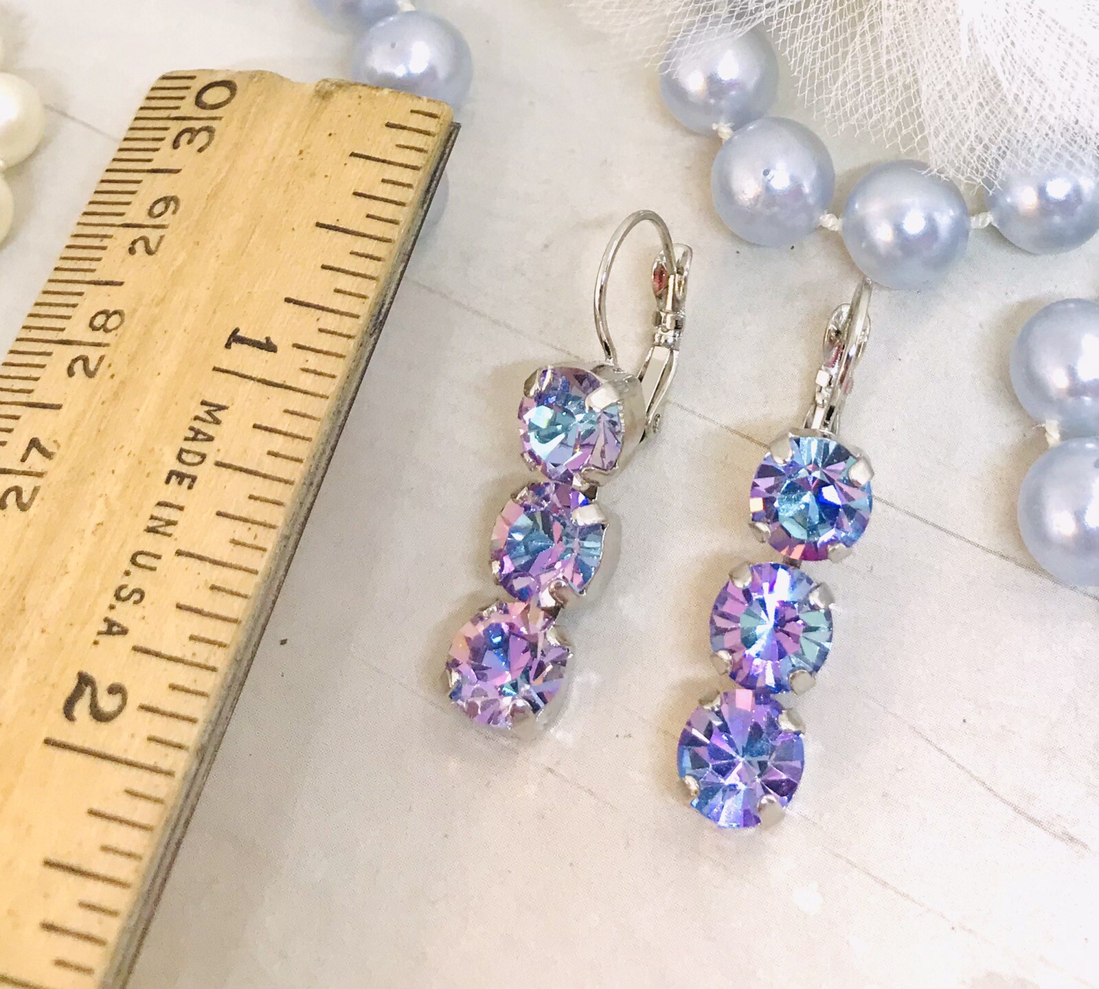 8mm Vitrail Light Triple Cup Chain Drop Earrings made w/ Vitrail Light Crystals