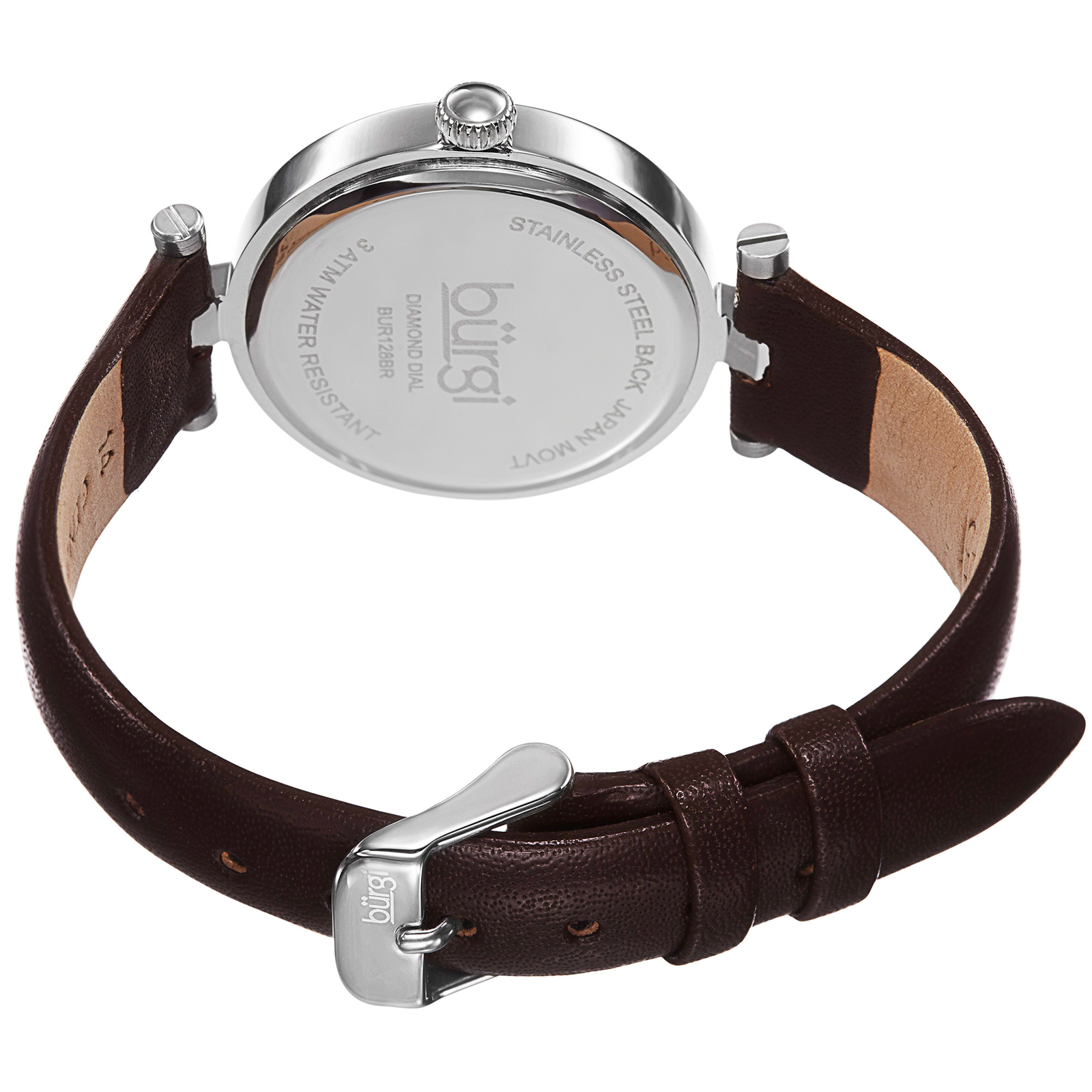 New Women’s Burgi BUR128BR Diamond Markers Brown Etched Flower Dial Strap Watch