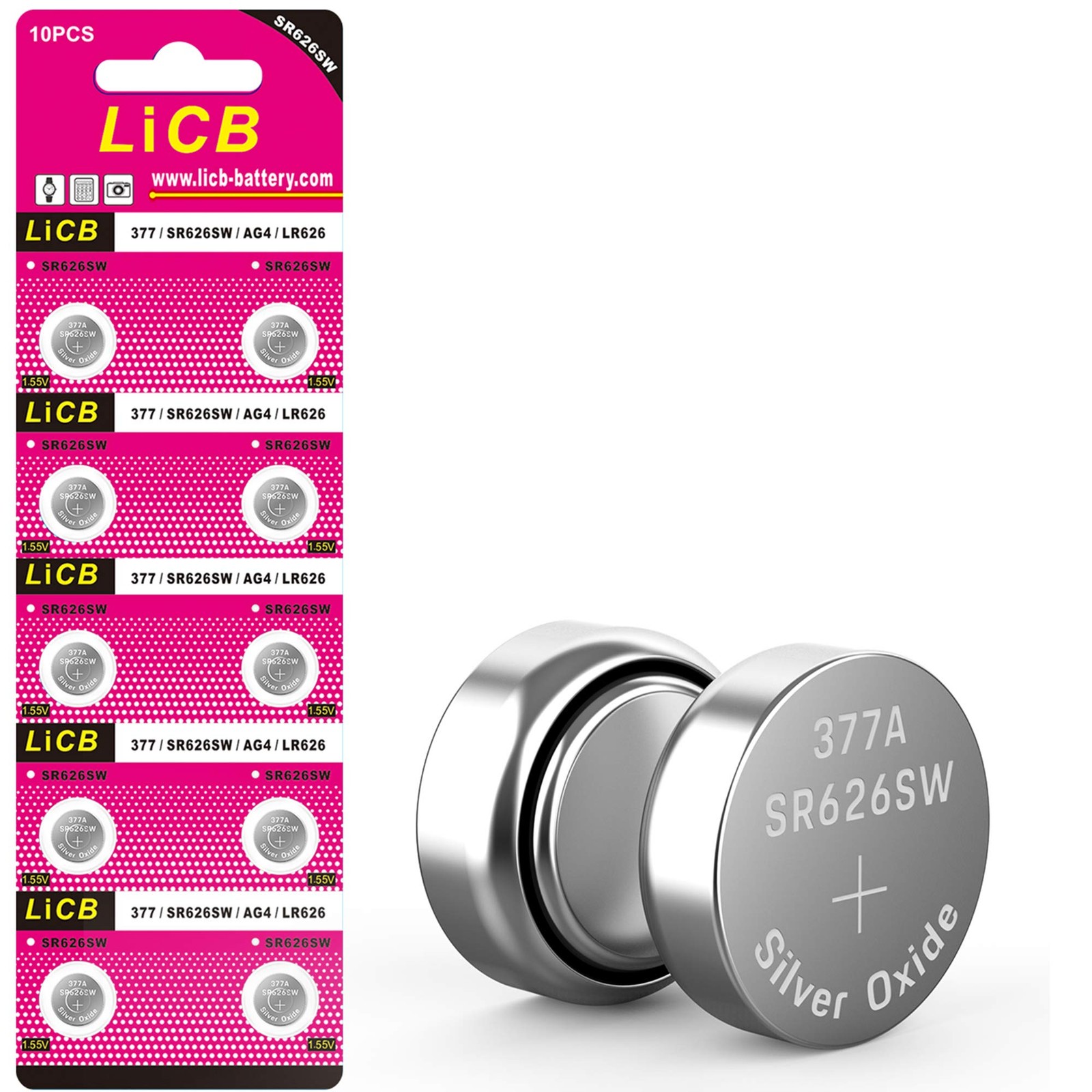 LiCB 10 Pack SR626SW 377 Watch Battery,Long-Lasting & Leak-Proof,High 10