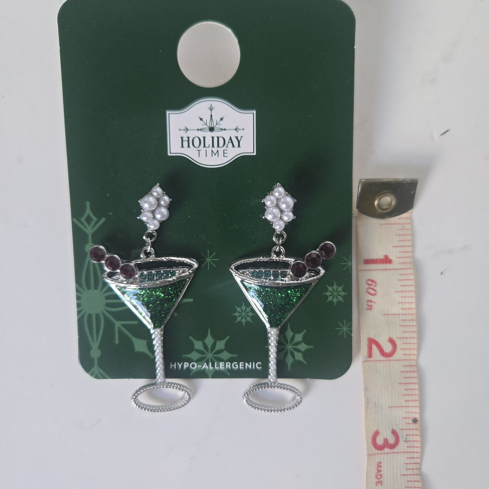 Holiday Time Christmas Martini Glass Dangle Earrings Glitter Cocktail Bar