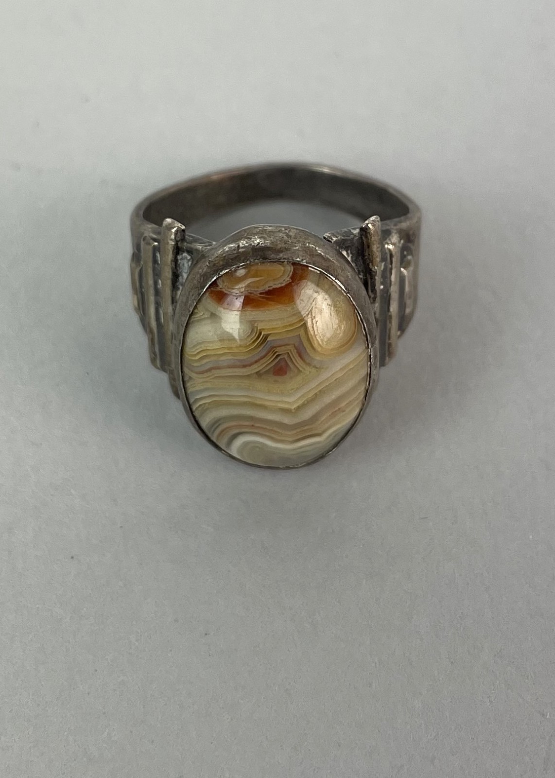 925 Sterling Silver Vintage Cabochon Agate Ring 7.25, Acid Tested