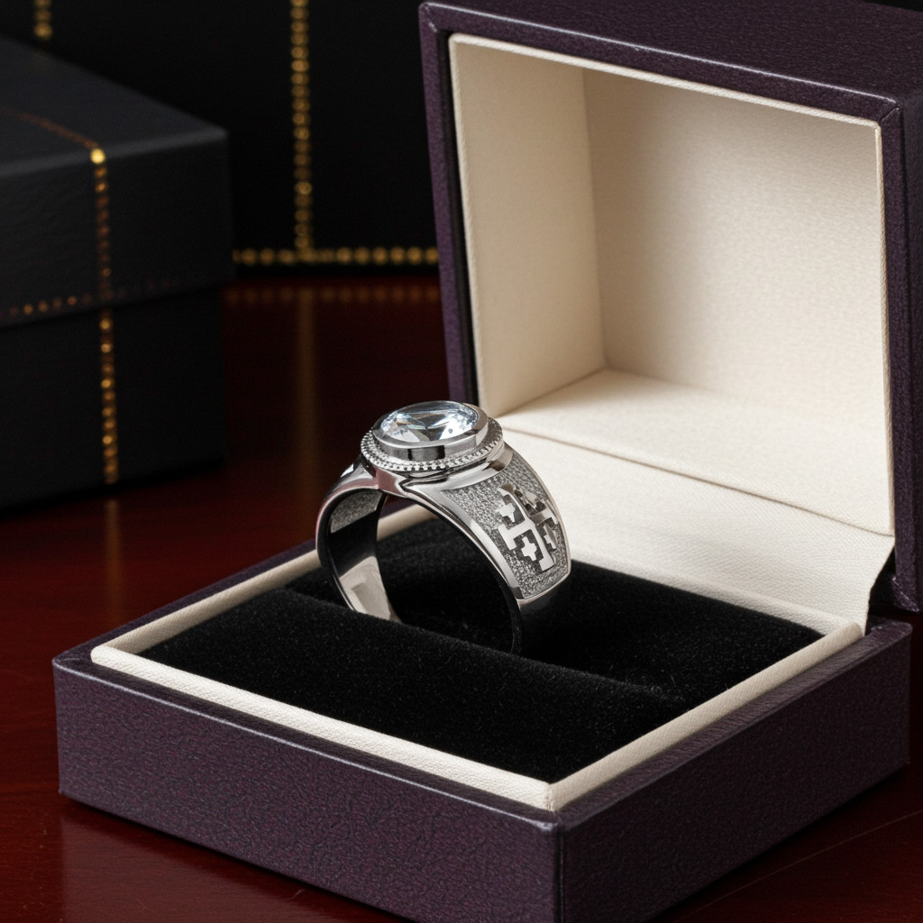 Sterling Silver Jerusalem Cross Birthstone CZ Ring