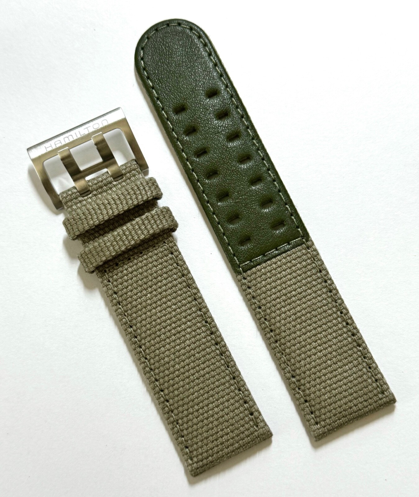 Original Hamilton Khaki 22mm GREEN / BEIGE Leather Canvas Watch Band Strap