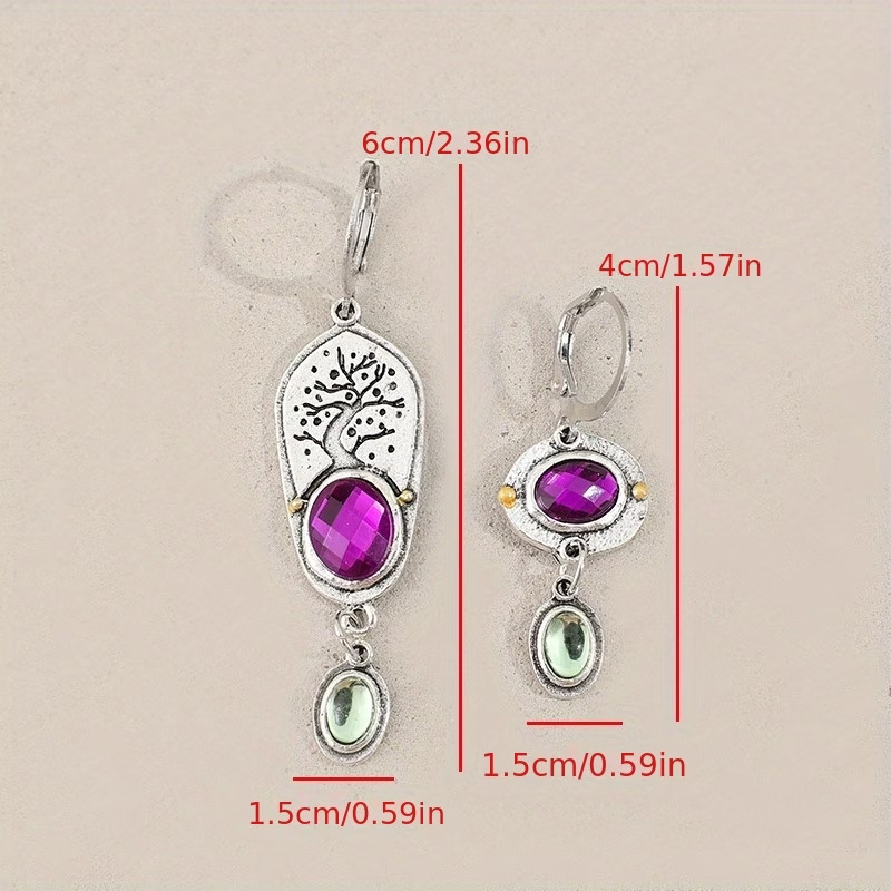 1 Pair Punk Style Asymmetrical Geometric Shape Inlaid Synthetic Gemstone Pendant