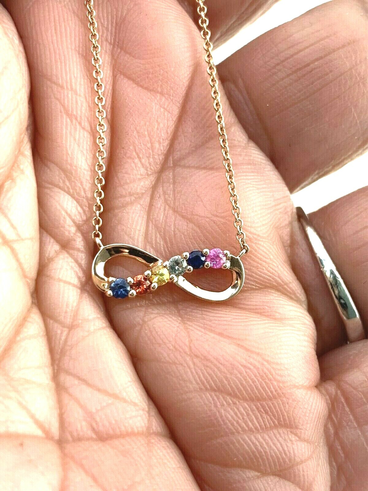 RCI 14k Solid Rose Gold Multi Color Gemstone Infinity Pendant Necklace