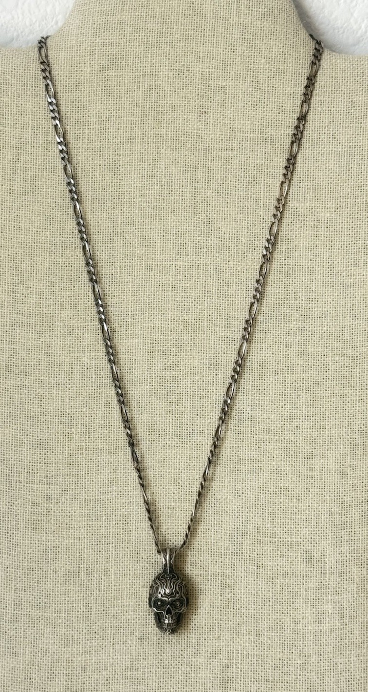 William Henry Cristobal Skull Sterling Silver Pendant Necklace/Chain Italy #11